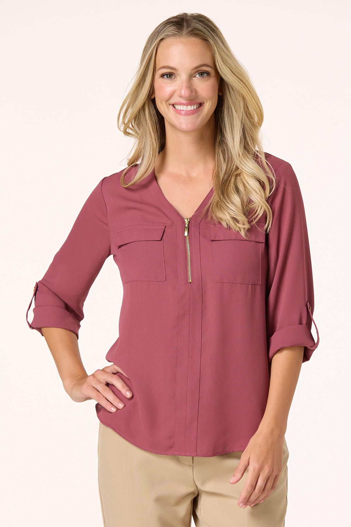 Cato Fashions | Cato Solid Zip Front Equipment Top