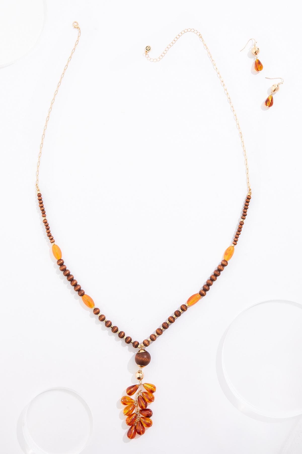  Cato Fashions | Cato Wood Pendant Beaded Tassel Necklace Set