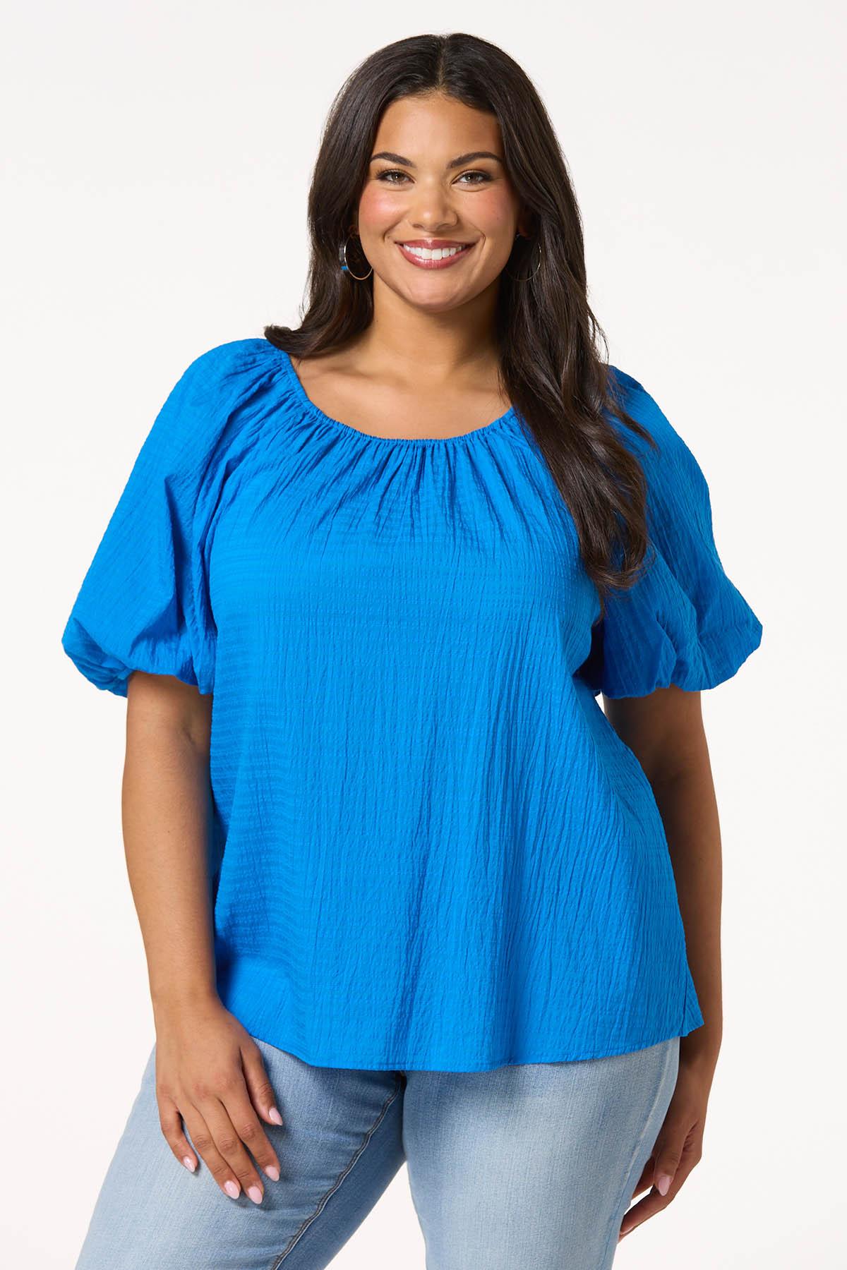  Cato Fashions | Cato Plus Size Check Textured Puff Sleeve Top