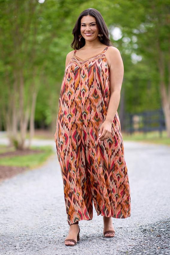  Cato Fashions | Cato Plus Size Beaded Ikat Genie Jumpsuit