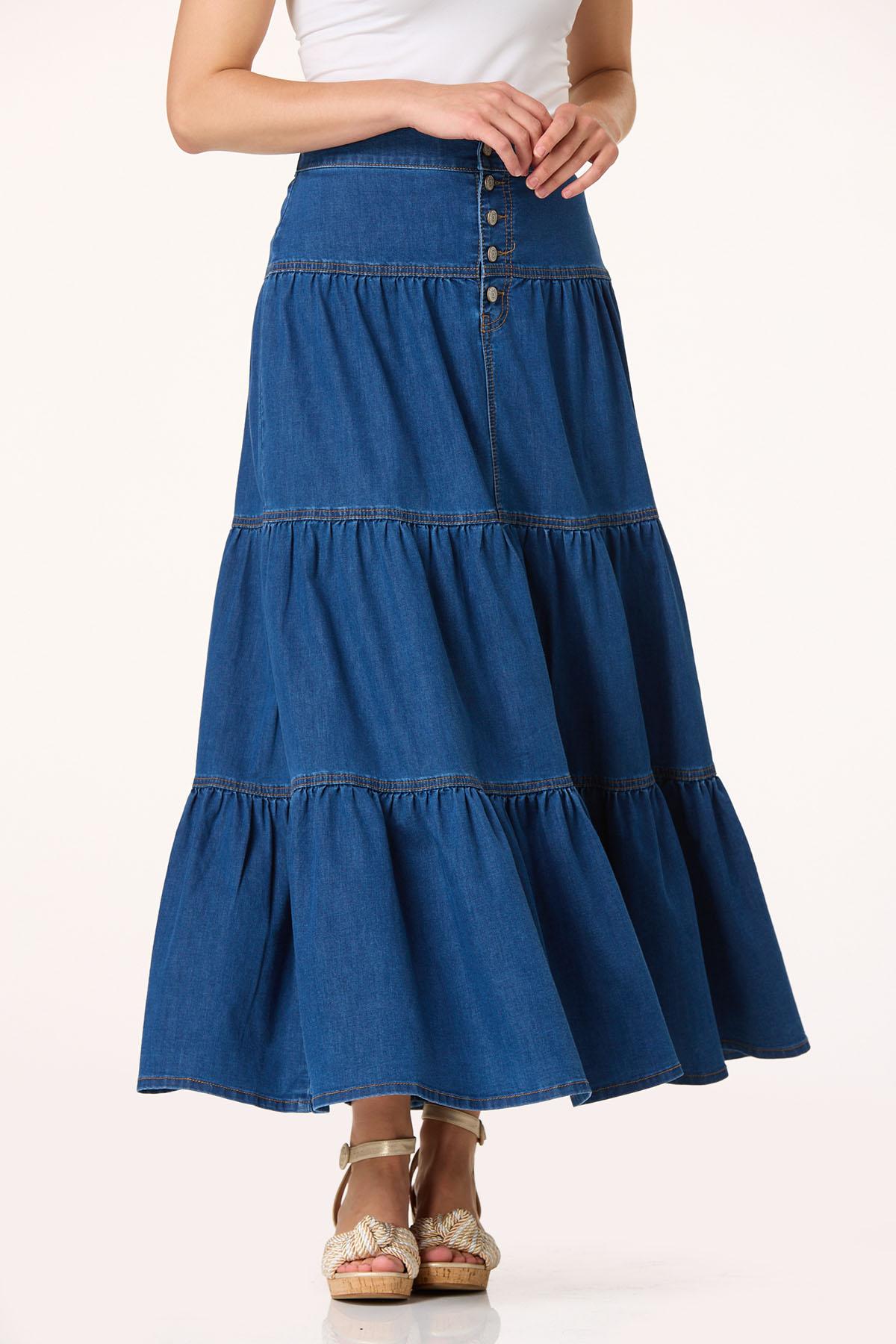  Cato Fashions | Cato Tiered Button Fly Denim Midi Skirt