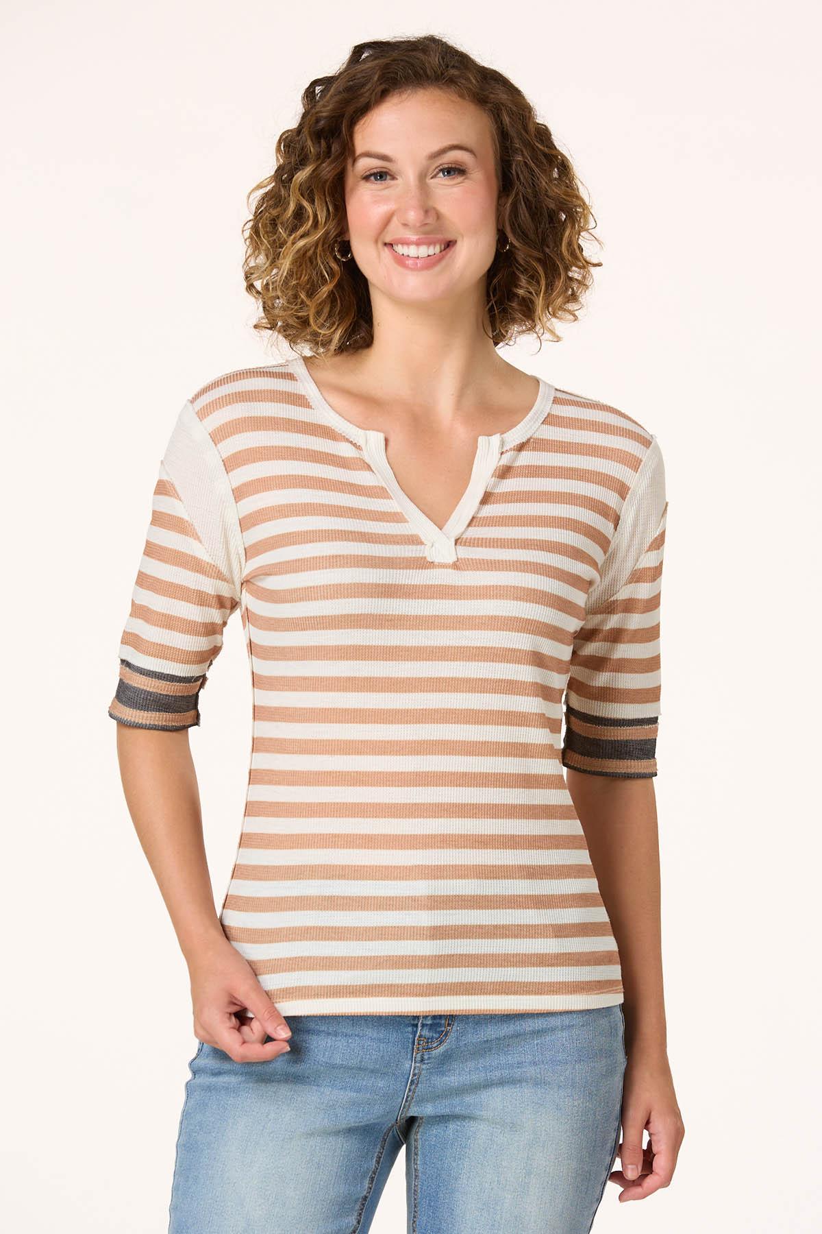  Cato Fashions | Cato Neutral Striped Baseball Top