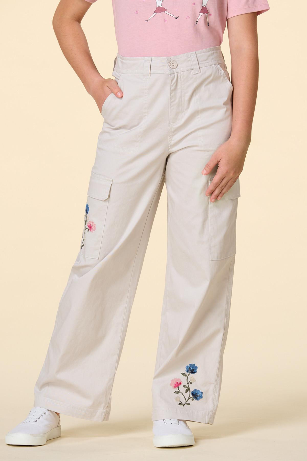 Cato Fashions | Cato Girls Twill Floral Cross Stitch Cargo Pants