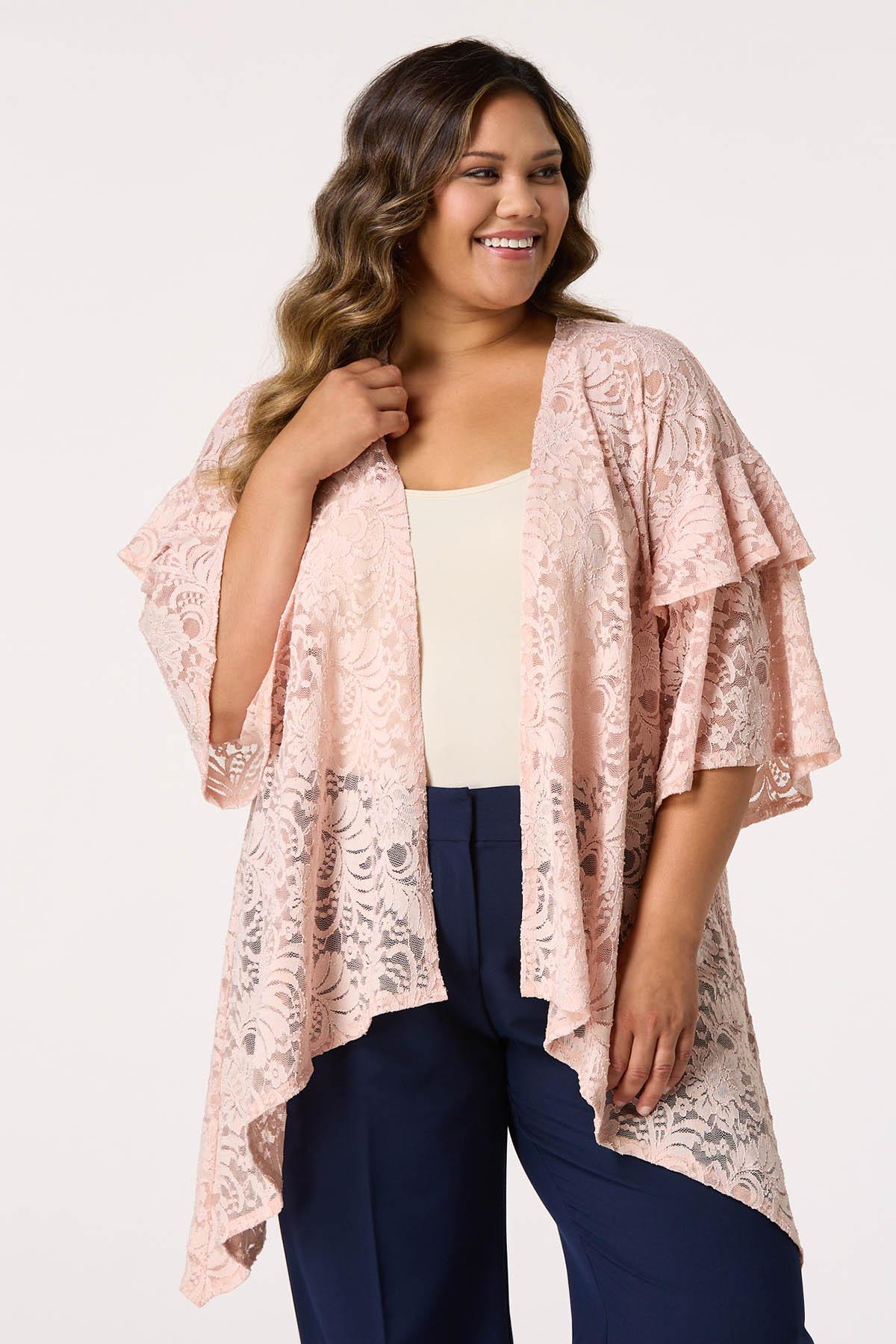 Cato Fashions | Cato Plus Size Pink Lace Dolman Sleeve Kimono