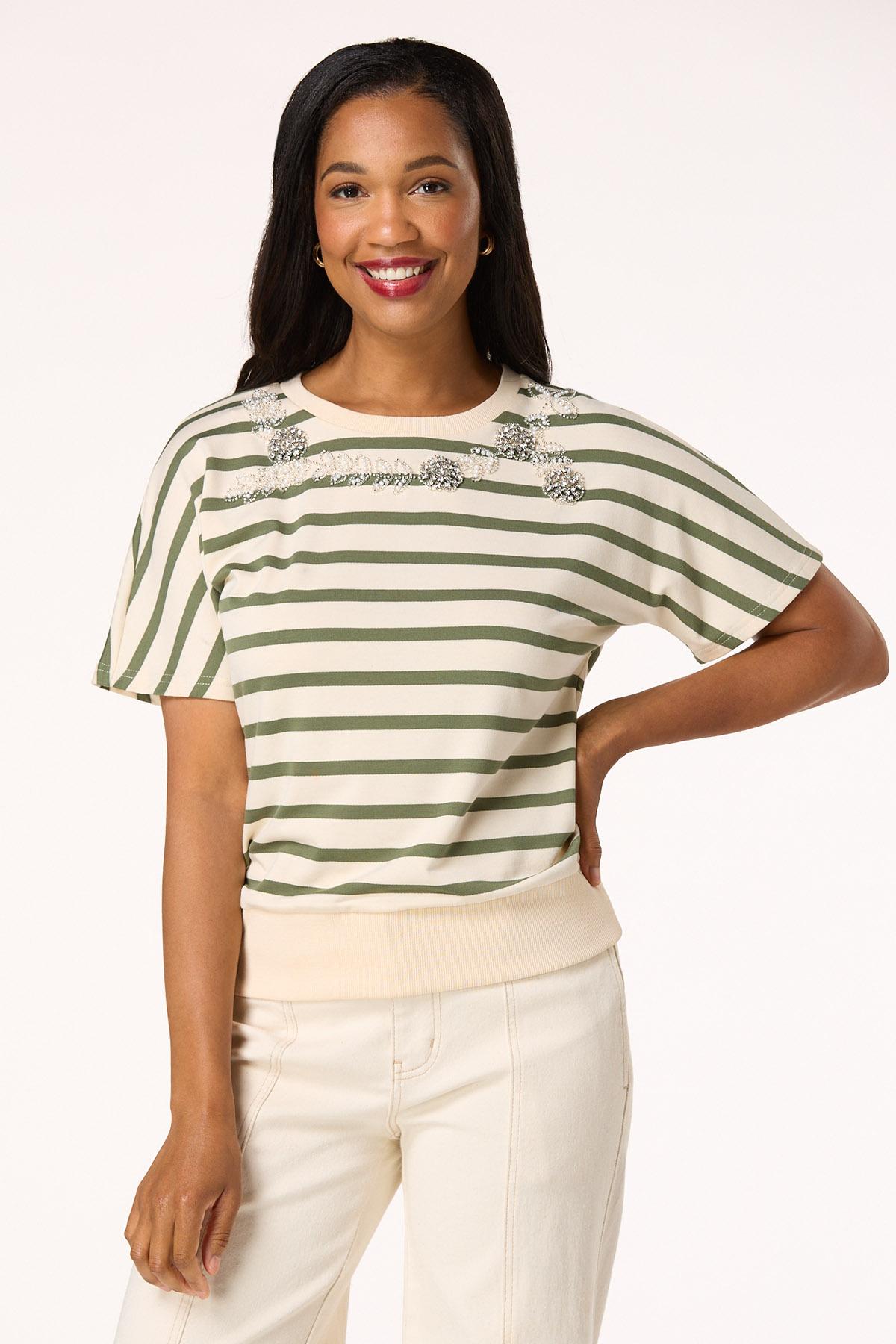  Cato Fashions | Cato Embellished Striped Top