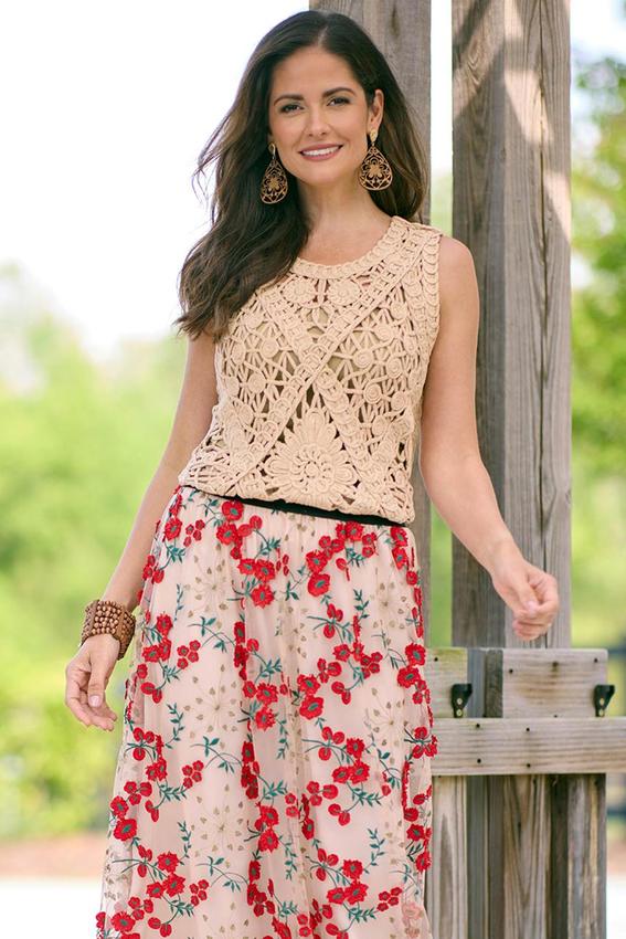  Cato Fashions | Cato Neutral Crochet Tank
