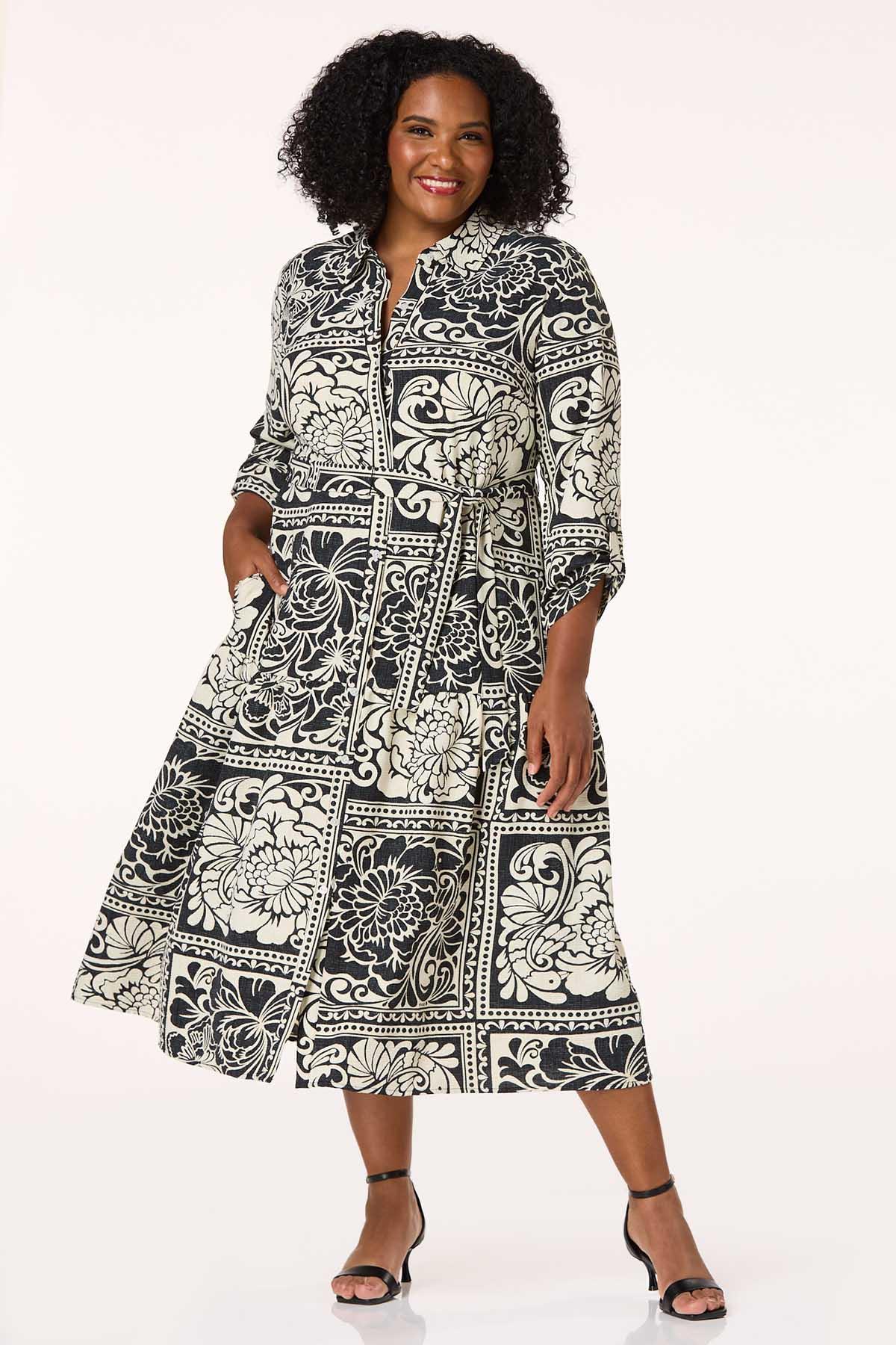  Cato Fashions | Cato Plus Size Contrast Floral Patchwork Midi Dress