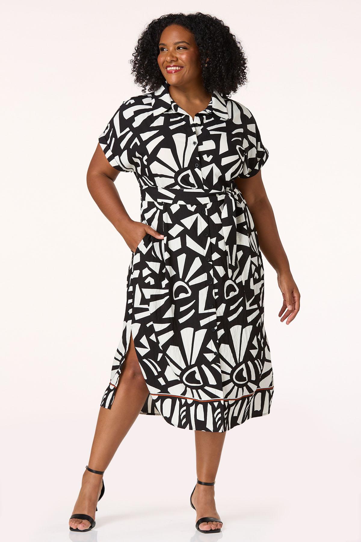  Cato Fashions | Cato Plus Size Black White Geo Midi Dress