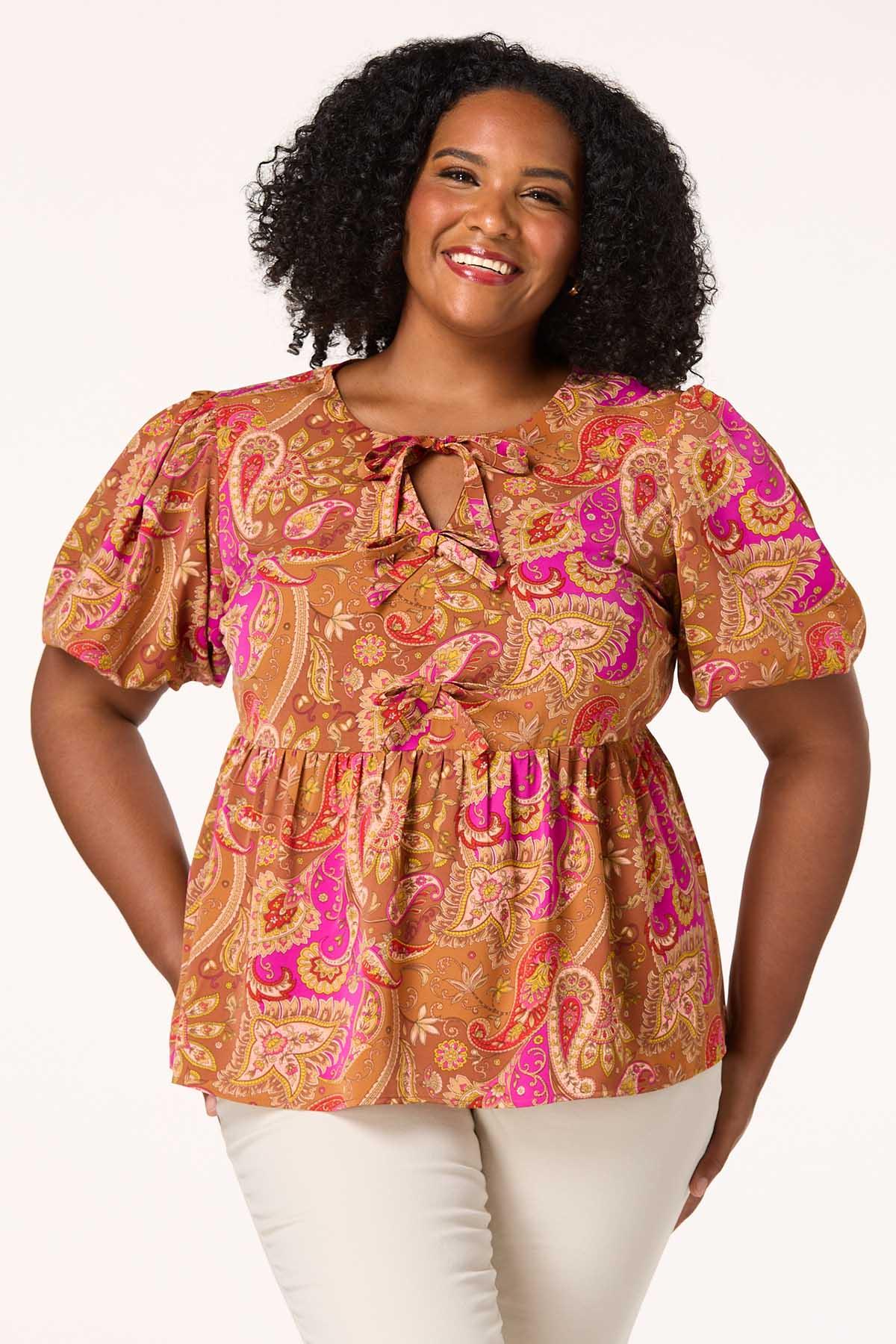 Cato Fashions | Cato Plus Size Tie Front Paisley Peplum Top
