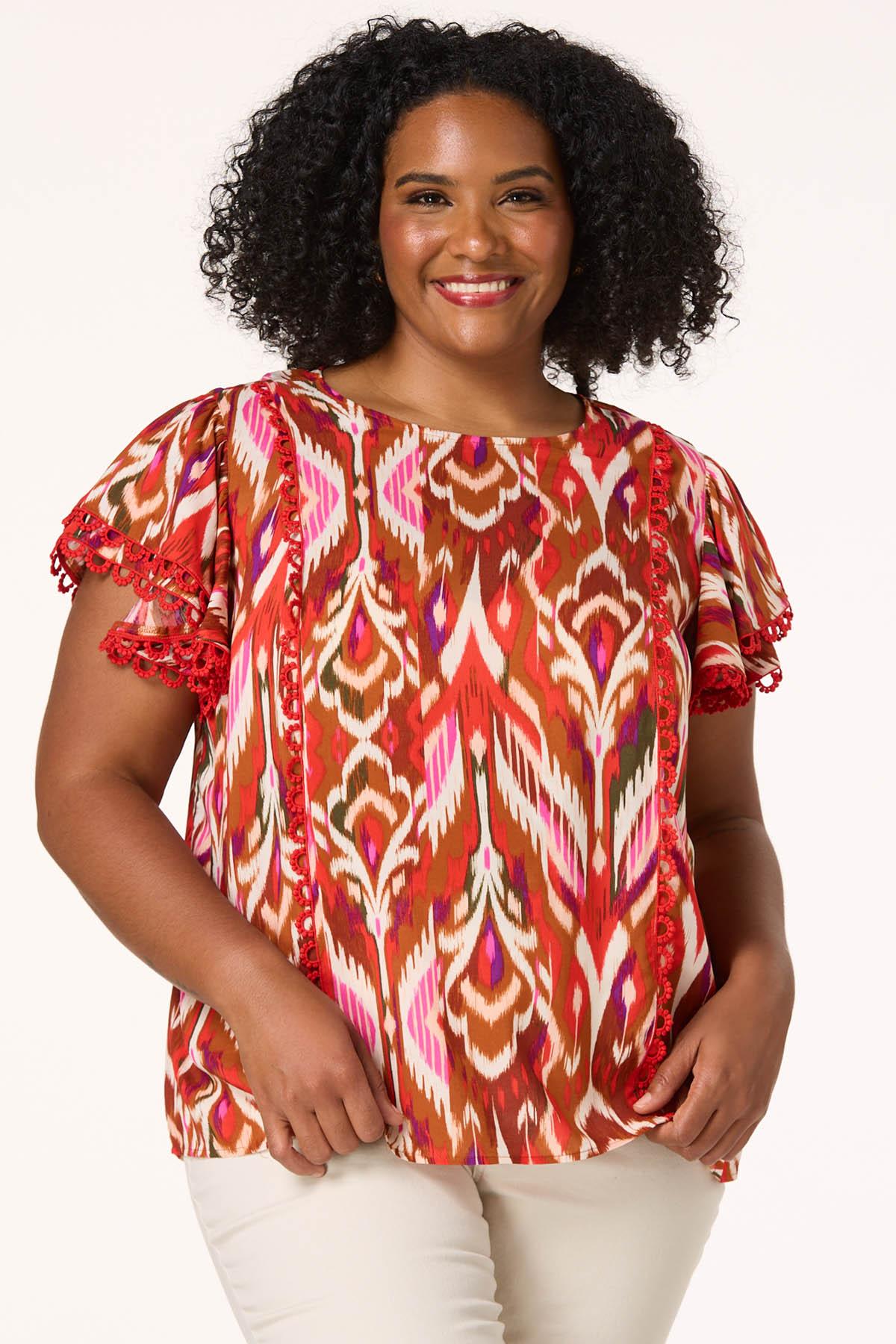 Cato Fashions | Cato Plus Size Aztec Lace Trim Top