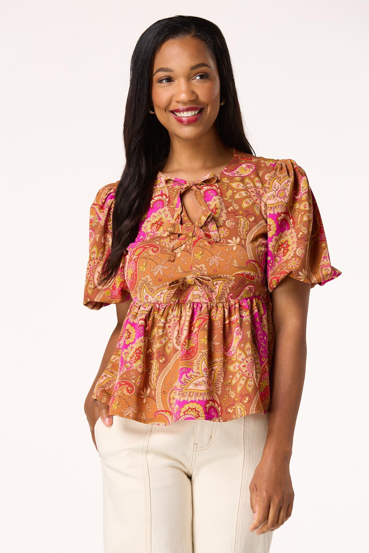  Cato Fashions | Cato Tie Front Paisley Peplum Top