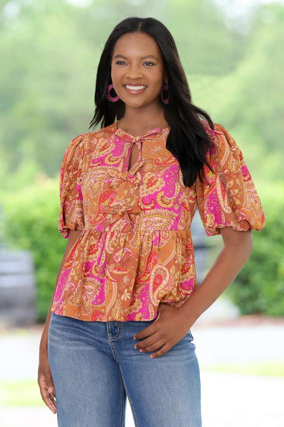  Cato Fashions | Cato Tie Front Paisley Peplum Top