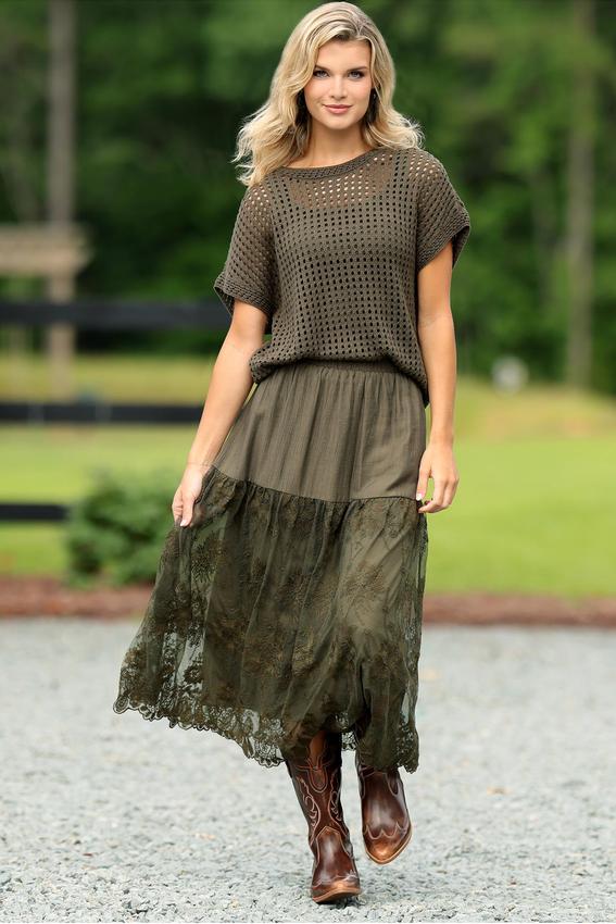 Cato Fashions | Cato Contrast Mesh Embroidered Skirt