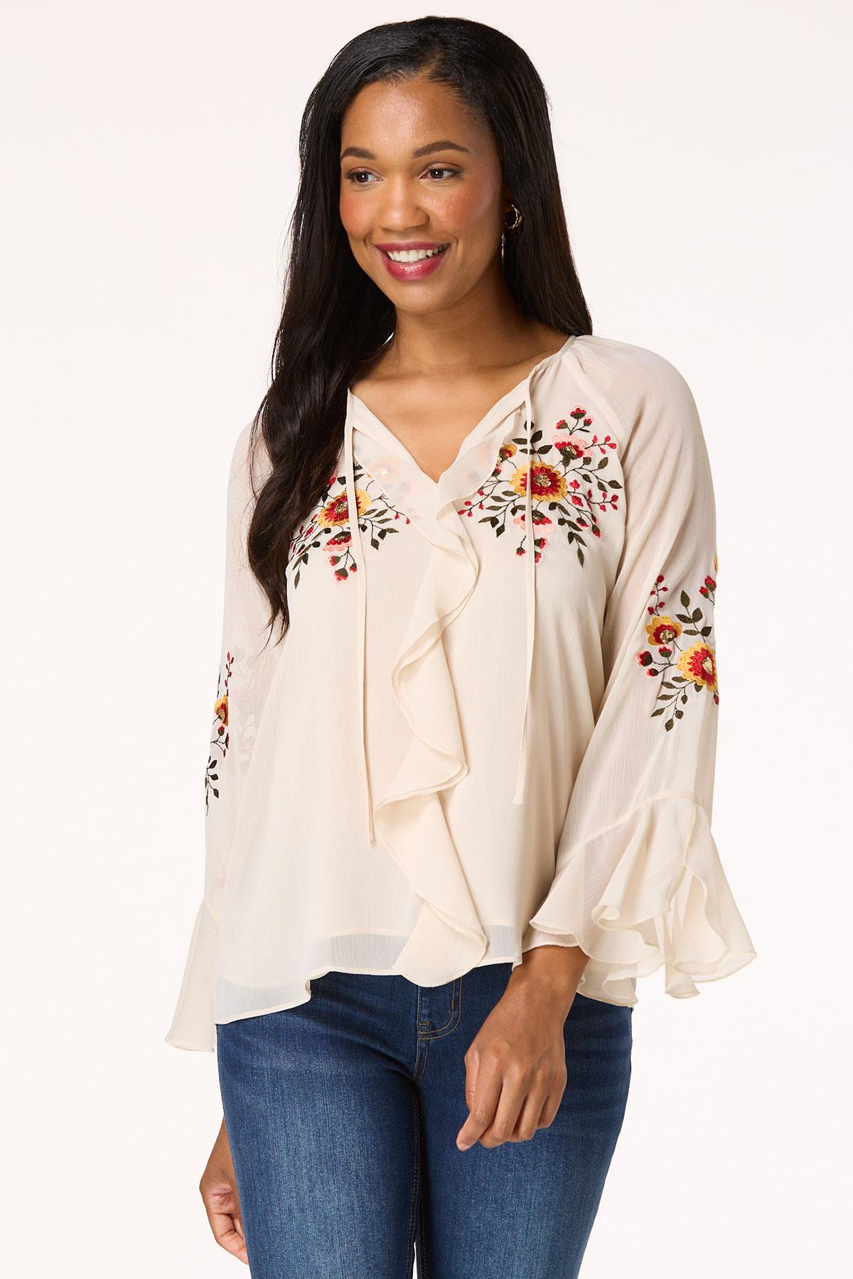 Cato Fashions | Cato Ruffled Floral Embroidered Top