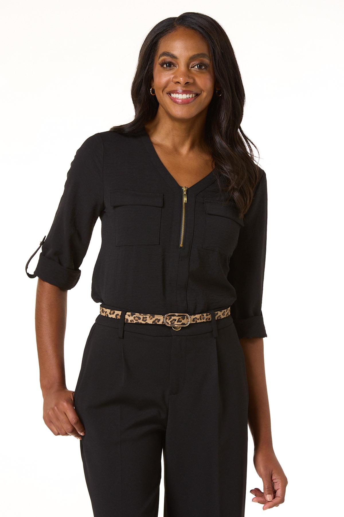 Cato Fashions | Cato Solid Zip Equipment Top