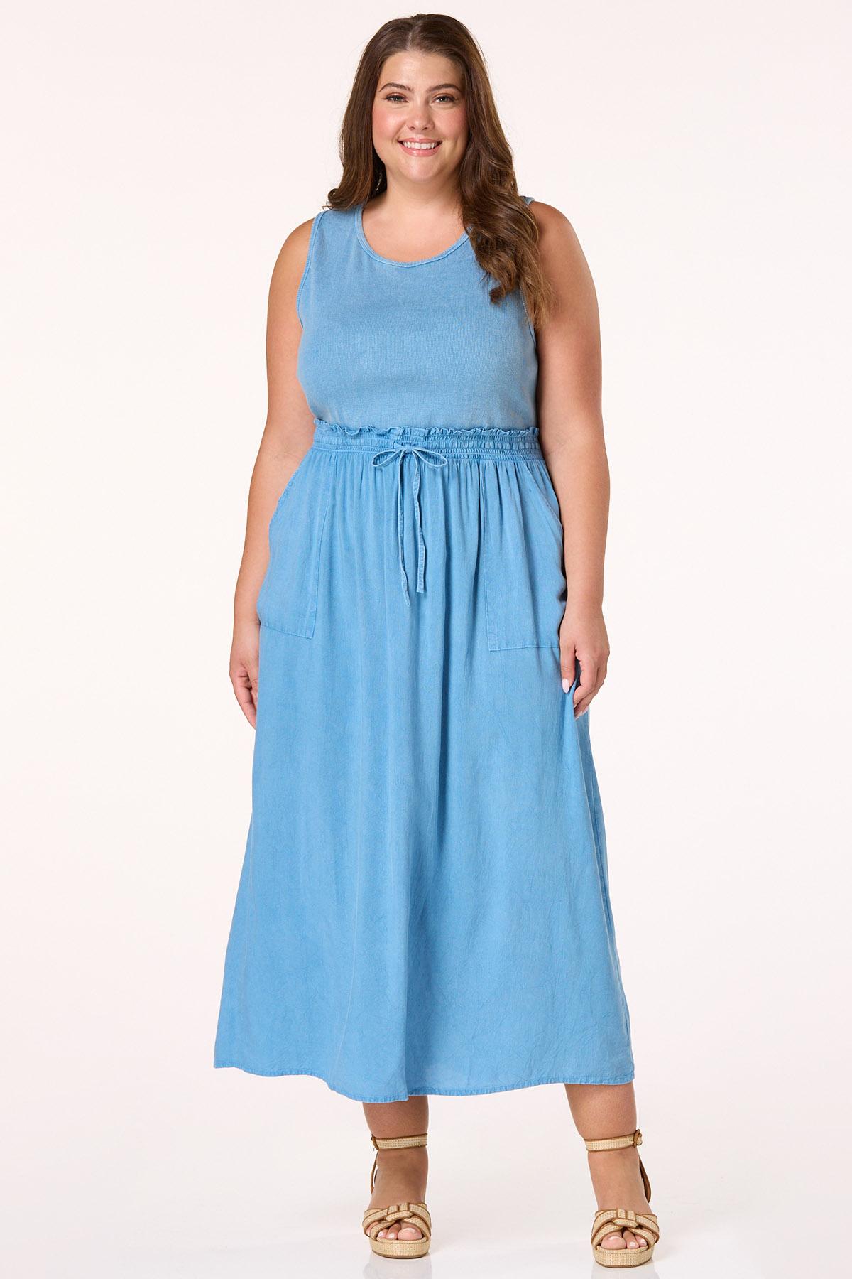 Cato Fashions Cato Plus Size Chambray Mix Smocked Waist Dress