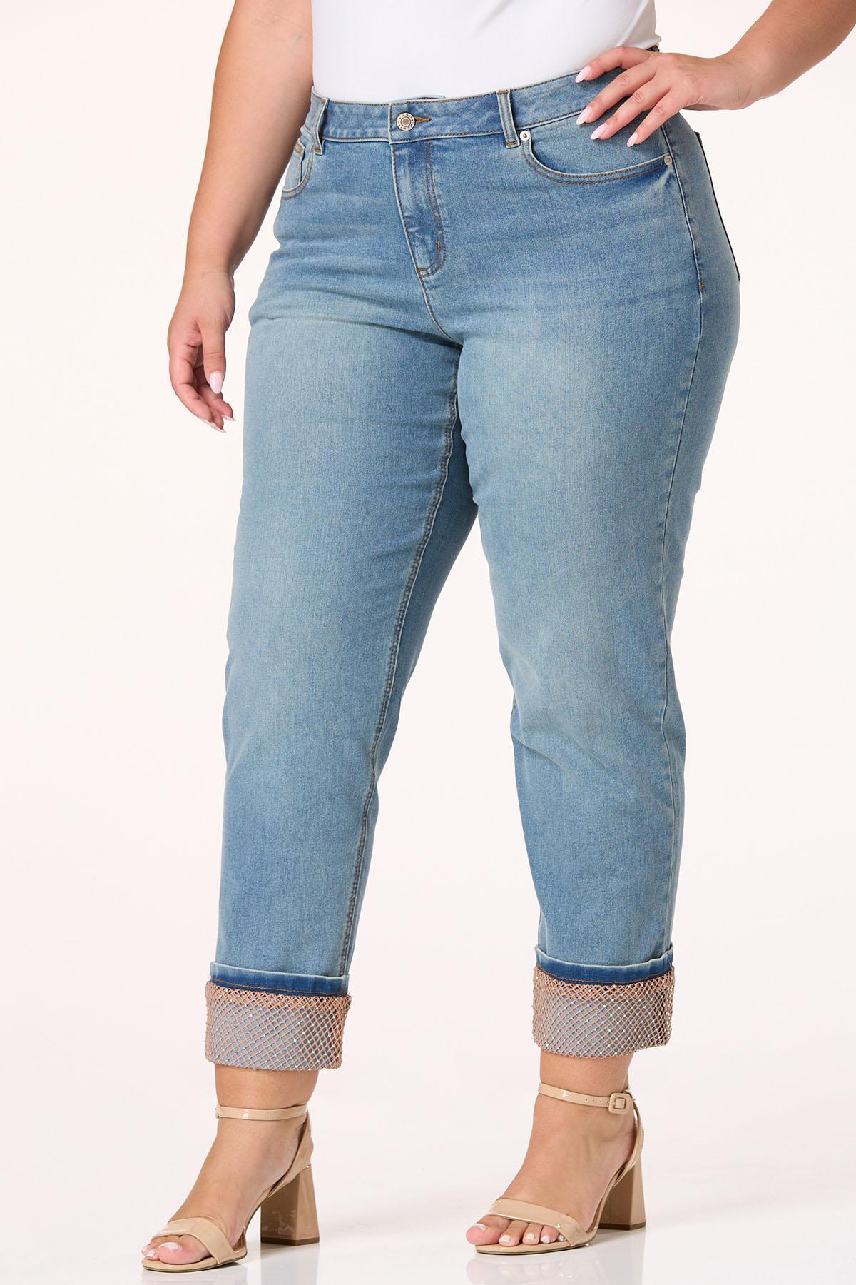  Cato Fashions | Cato Plus Size Rhinestone Mesh Cuffed Jeans