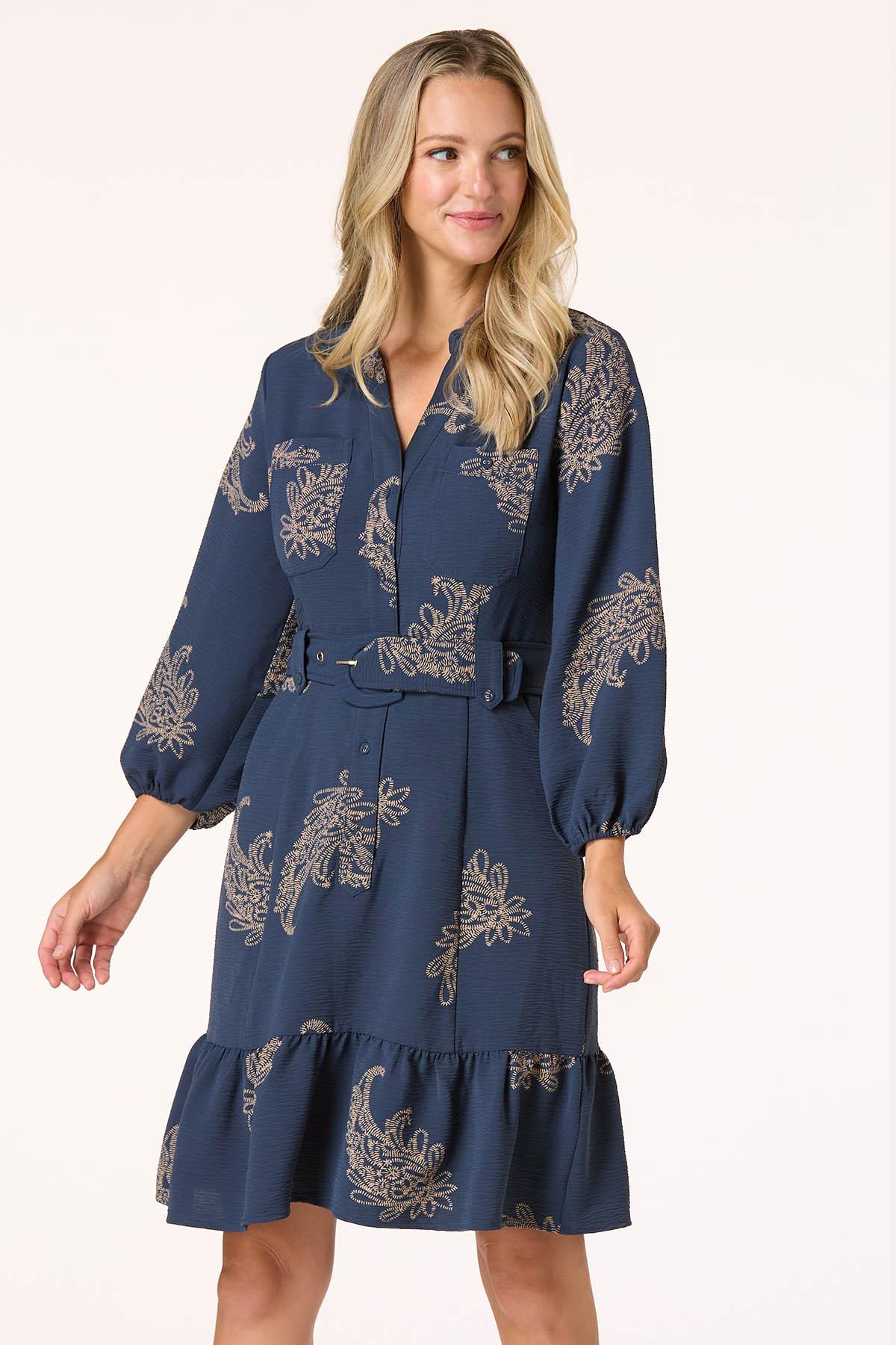  Cato Fashions | Cato Textured Print Belted Shirt Dress