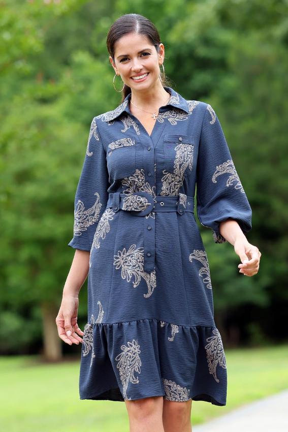  Cato Fashions | Cato Textured Print Belted Shirt Dress