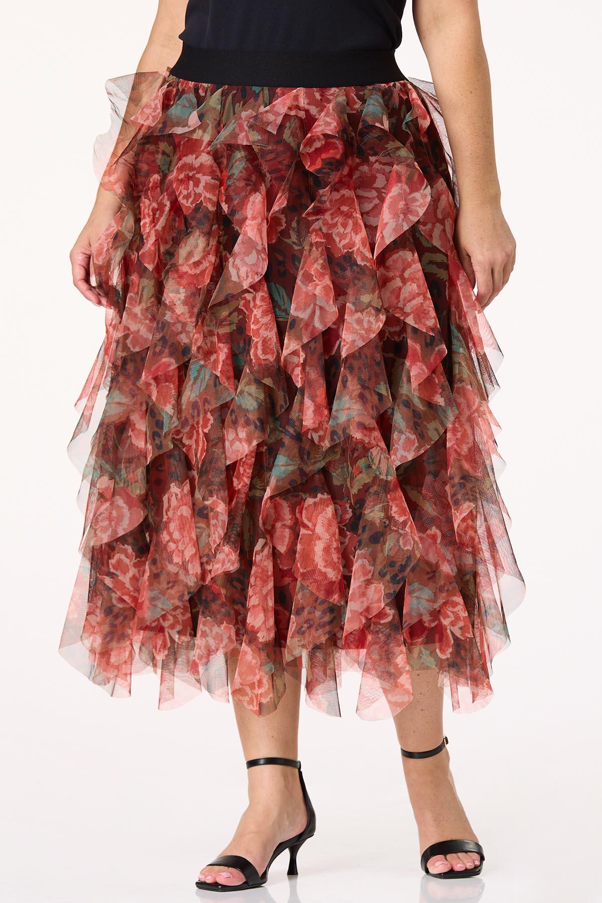  Cato Fashions | Cato Plus Size Floral Ruffled Mesh Skirt