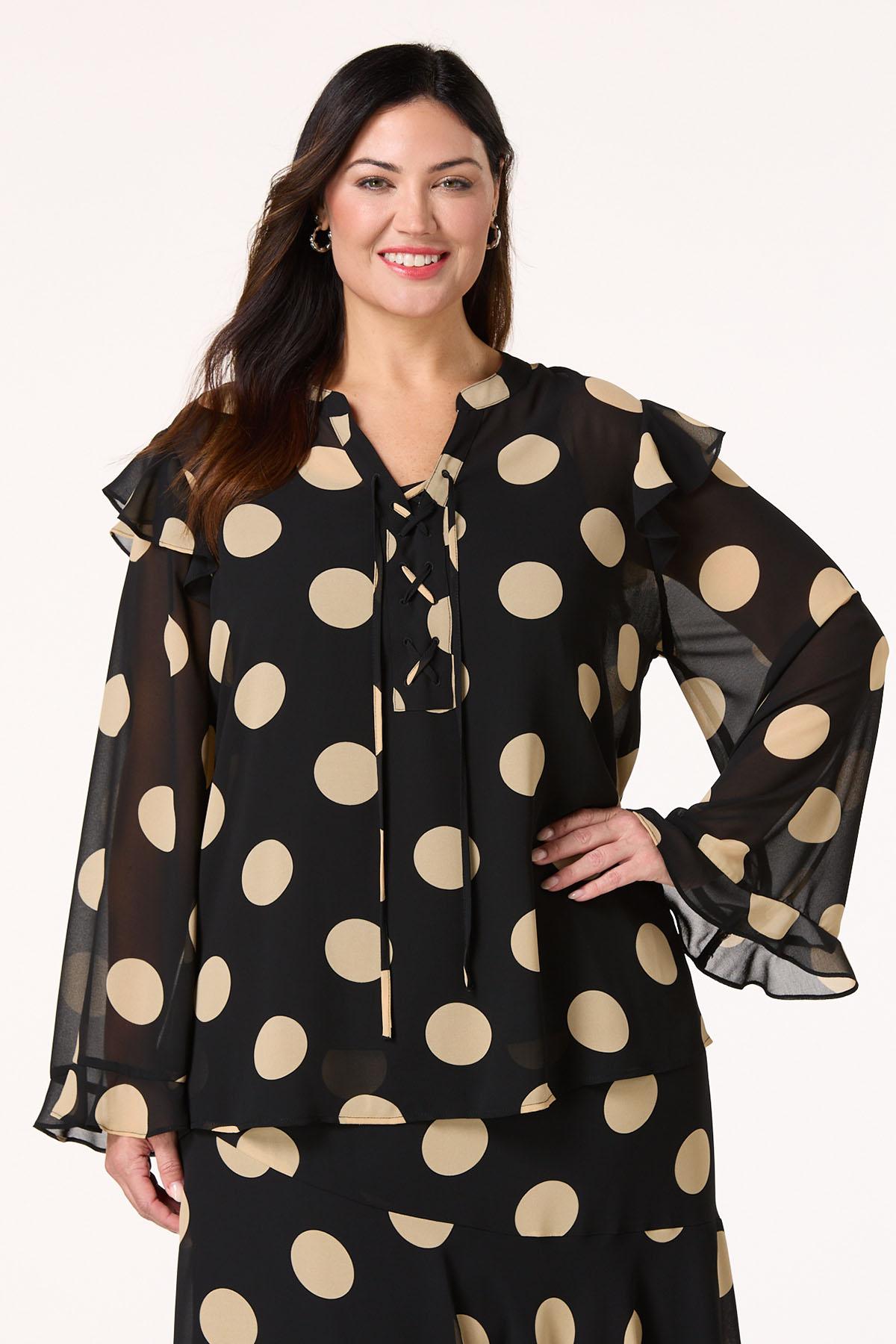  Cato Fashions | Cato Plus Size Lace Up Polka Dot Top