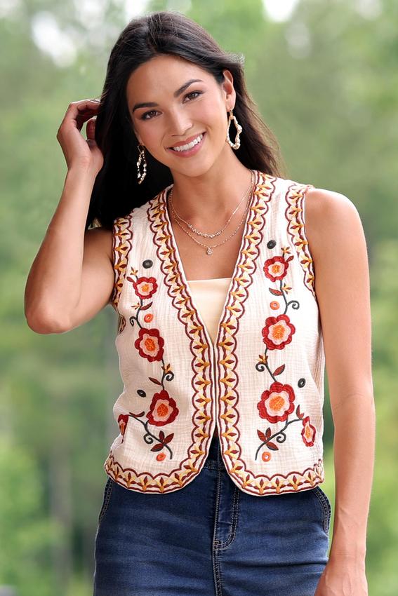  Cato Fashions | Cato Ripple Weave Embroidered Vest