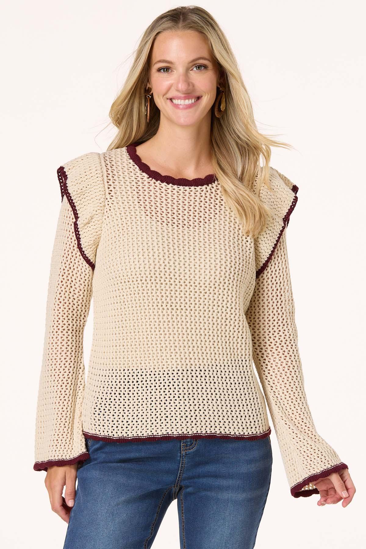  Cato Fashions | Cato Open Stitch Flutter Sleeve Sweater