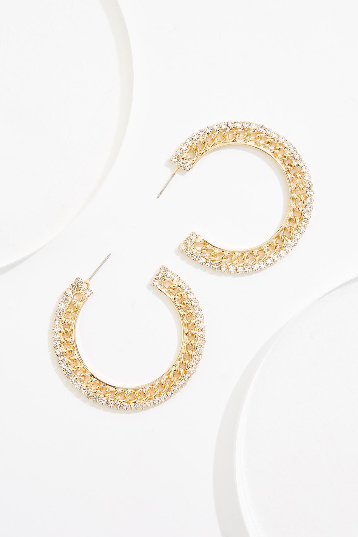 Cato Fashions | Cato Rhinestone Gold Chain Hoop Earrings