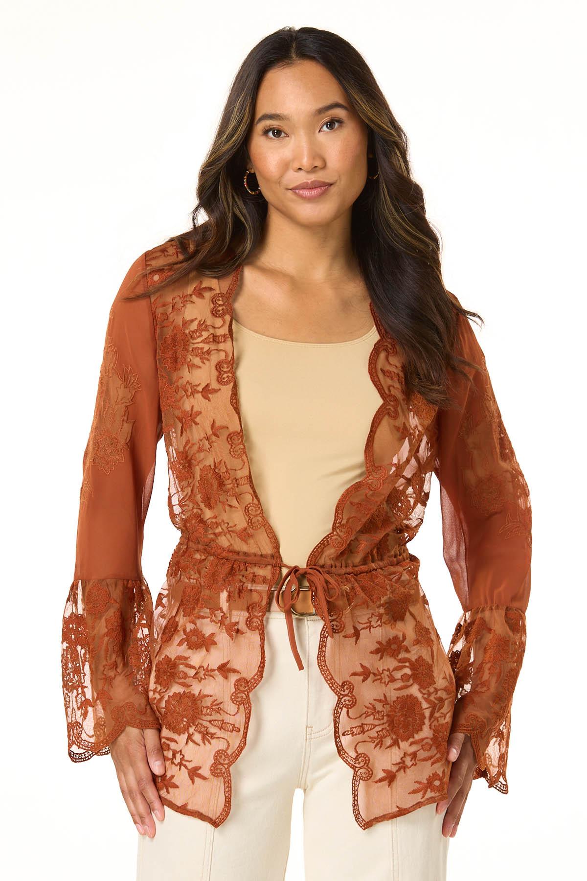  Cato Fashions | Cato Scalloped Lace Trim Kimono