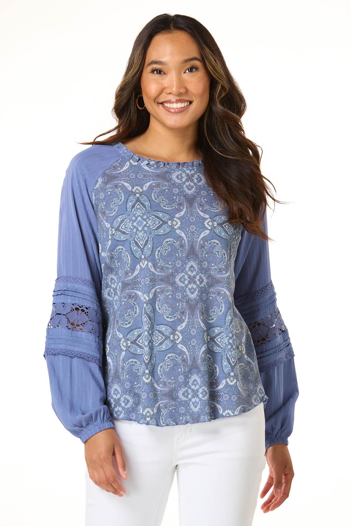 Cato Fashions | Cato Blue Paisley Lace Ruffle Top