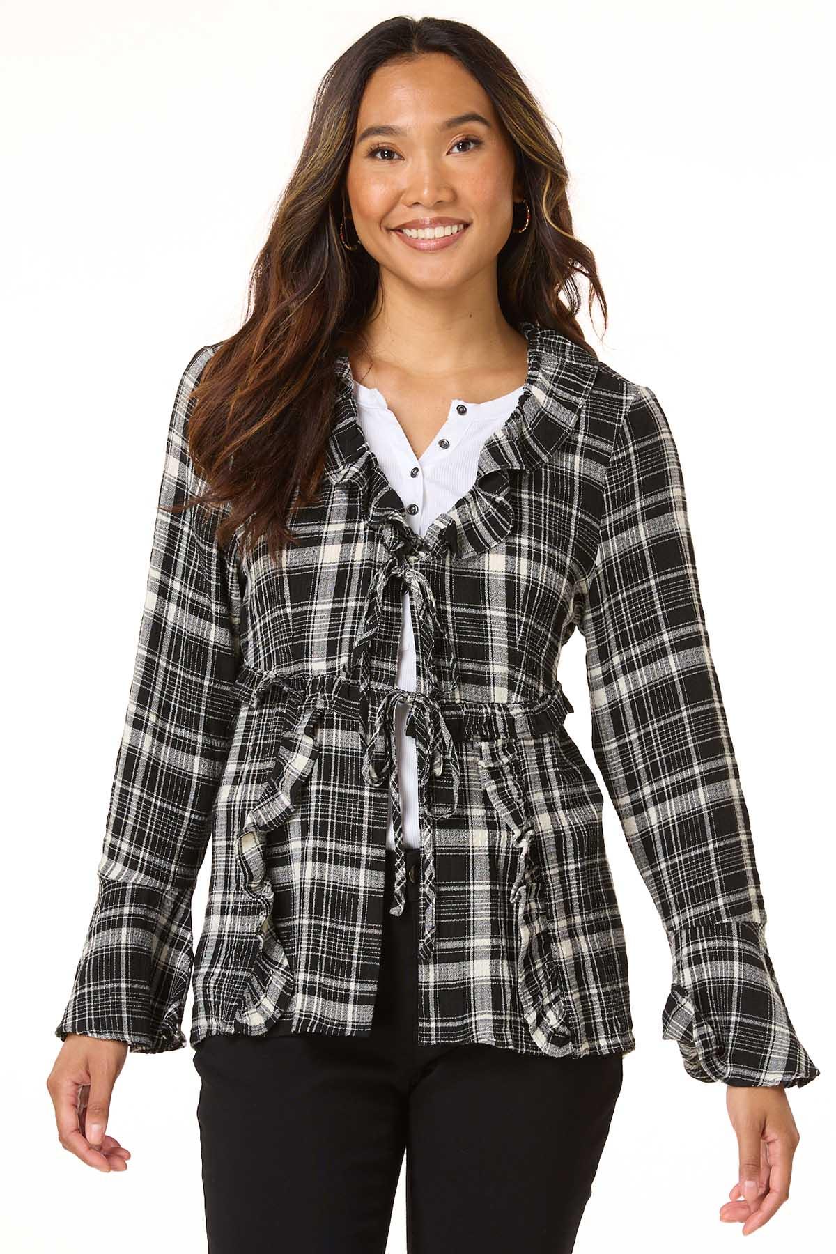  Cato Fashions | Cato Plaid Ruffle Tie Front Topper