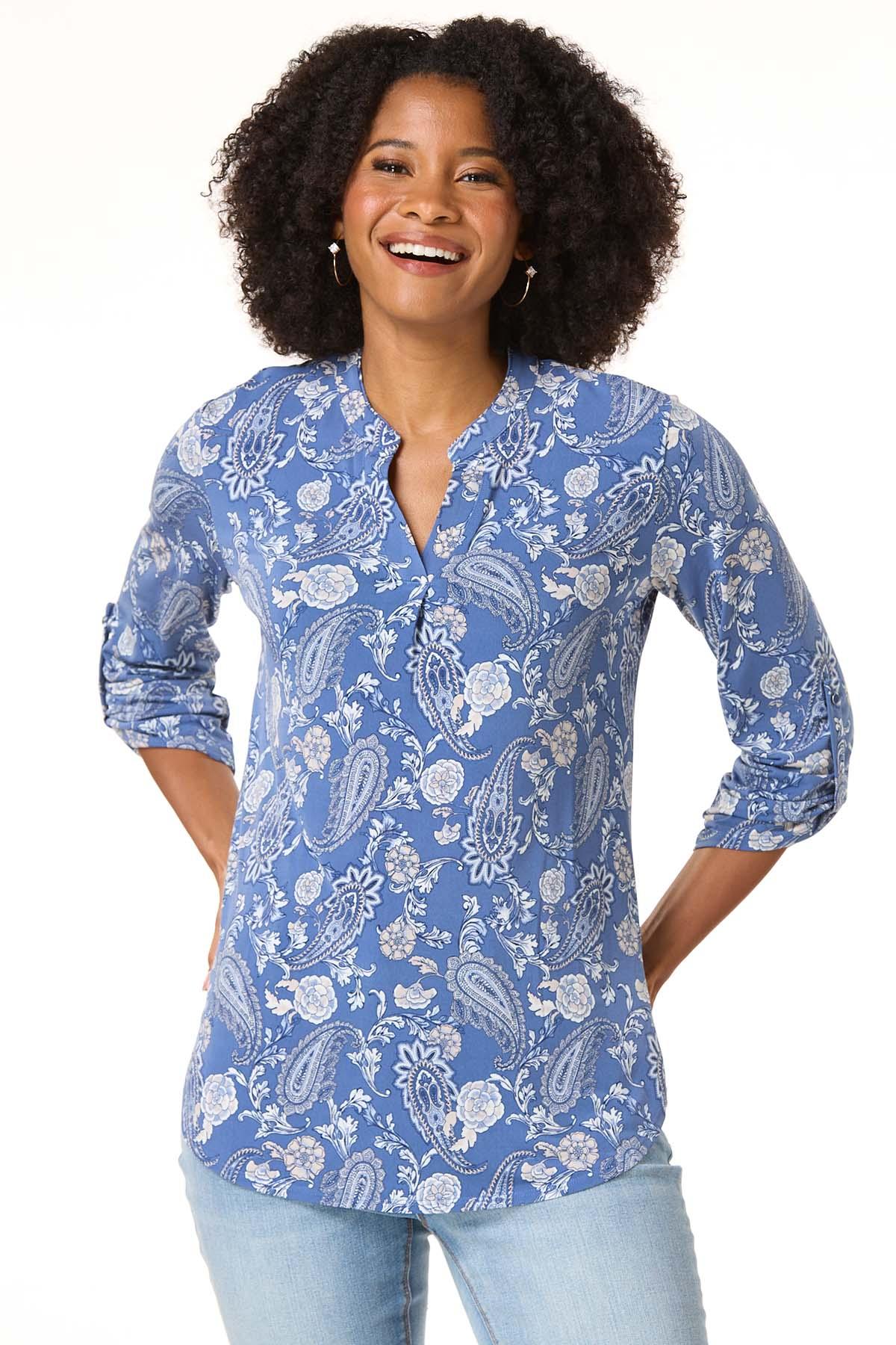 Cato Fashions | Cato Blue Paisley Popover Top