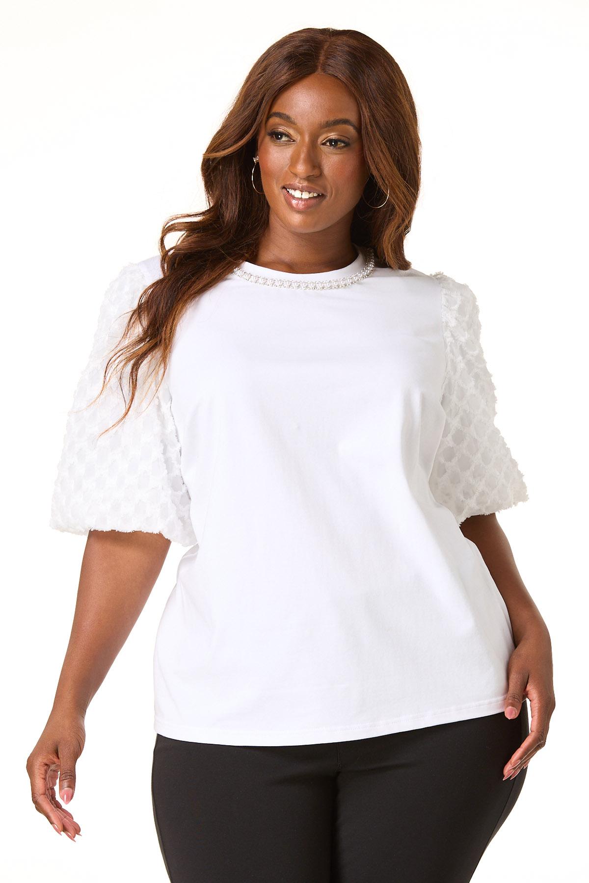 Cato Fashions | Cato Plus Size Embellished Textured Sleeve Top