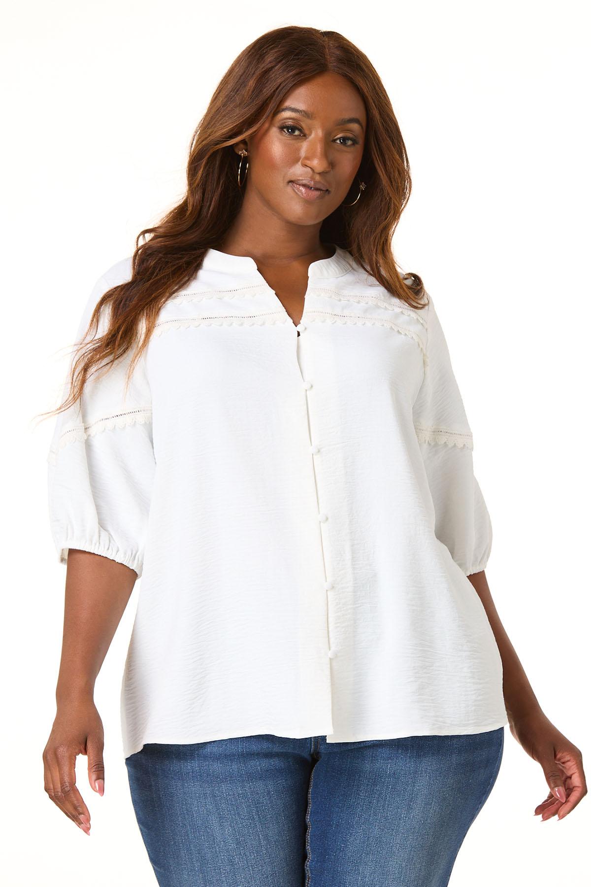  Cato Fashions | Cato Plus Size Crochet Trim Button Down Top