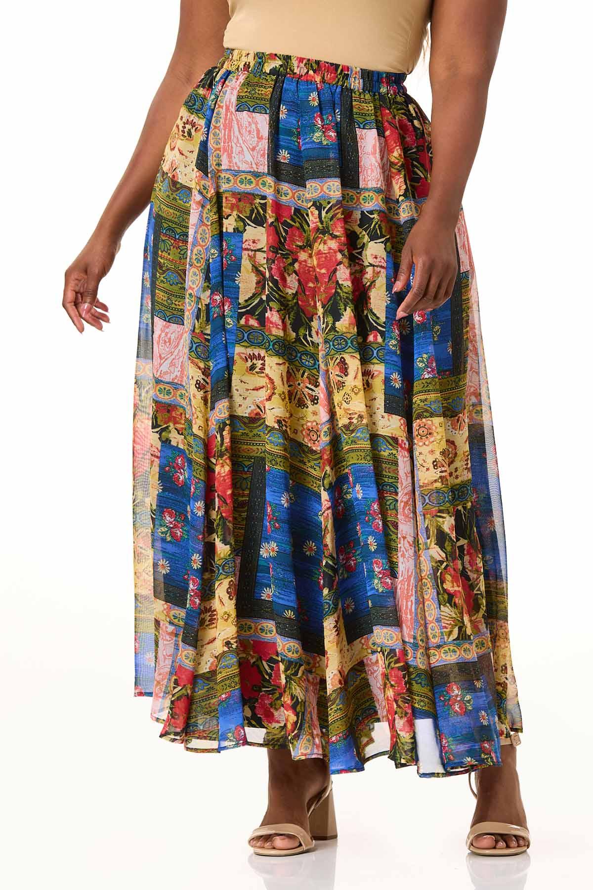 Cato Fashions | Cato Plus Size Patchwork Chiffon Maxi Skirt