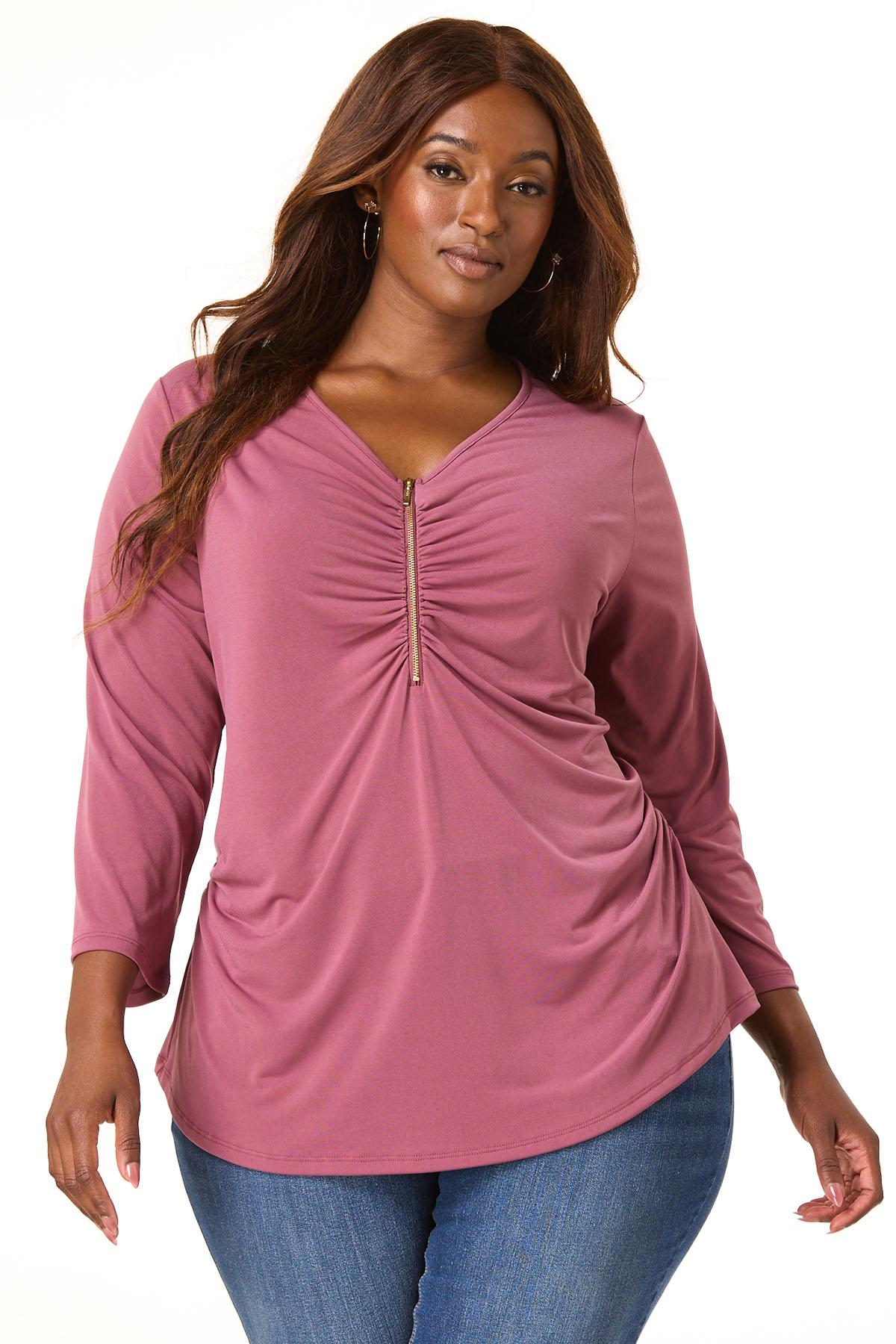 Cato Fashions | Cato Plus Size Stretch Zip Front Top