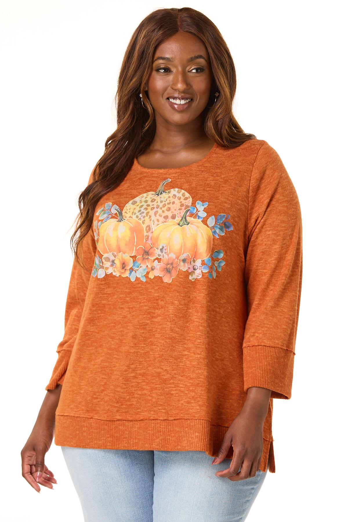 Cato Fashions | Cato Plus Size Floral Pumpkin Hacci Top
