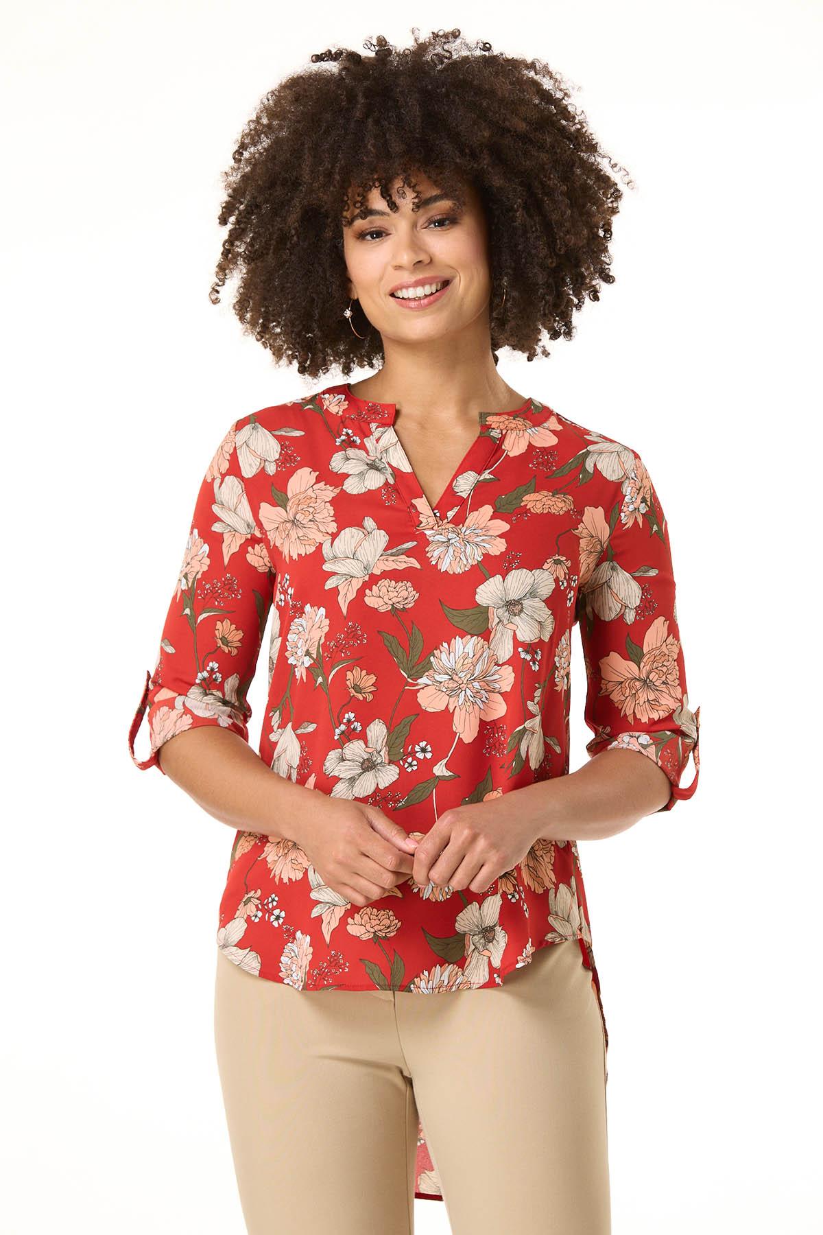 Cato Fashions | Cato Red Floral High- Low Top