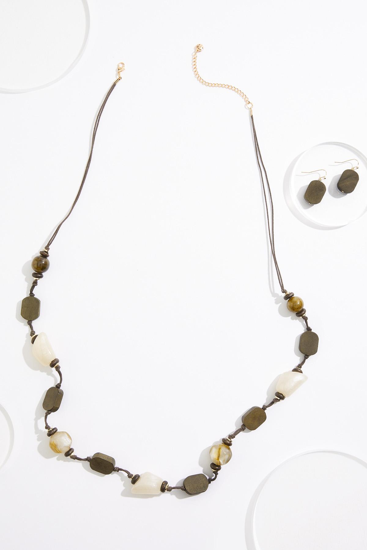  Cato Fashions | Cato Wood Pendant Beaded Tassel Necklace Set