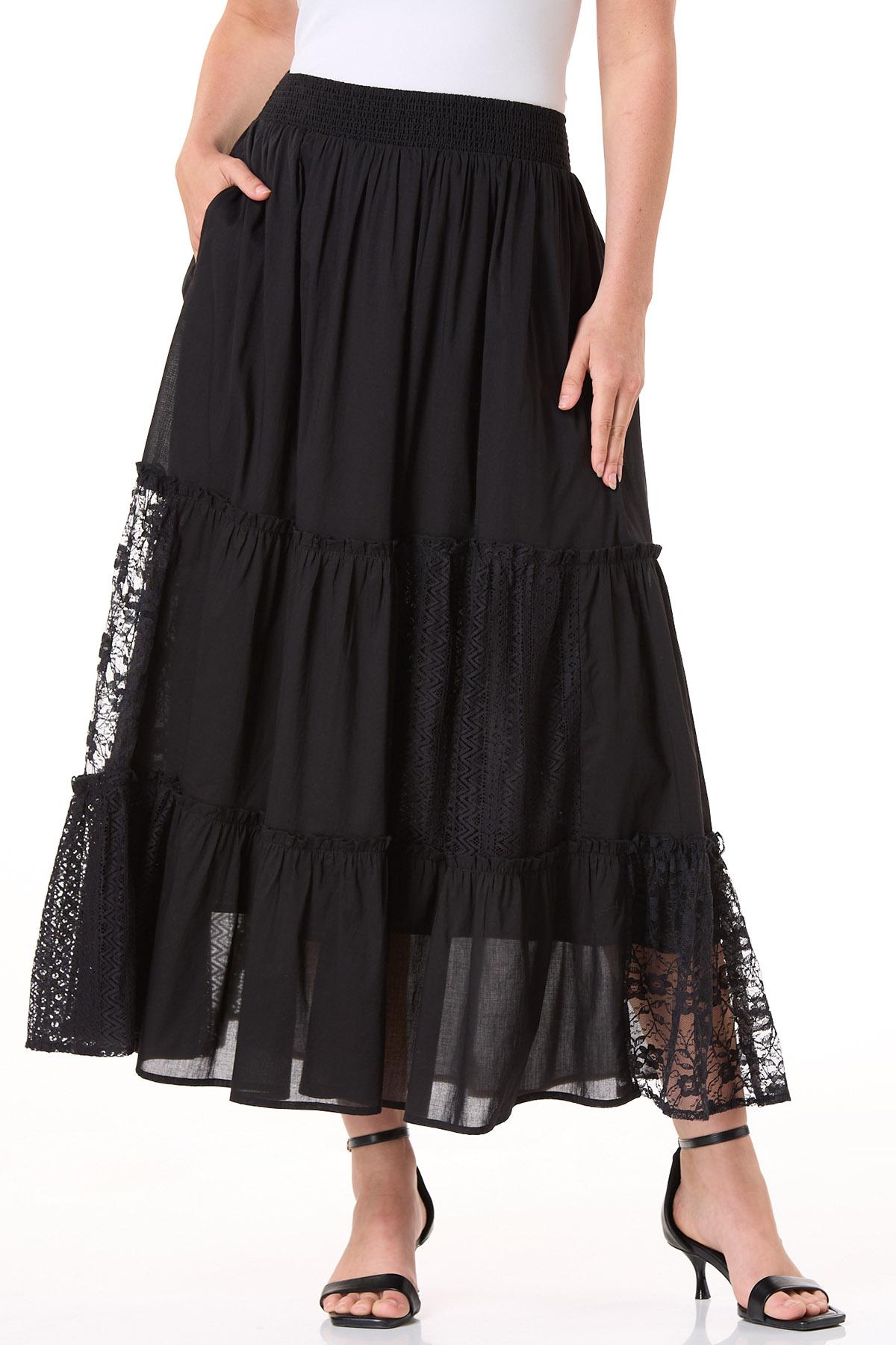 NOFFICIALNOFFICE★韓国★LACE TRIMMED THREE TIER SKIRT/追跡付 Cato Fashions | Cato Lace Trim Tiered Maxi Skirt