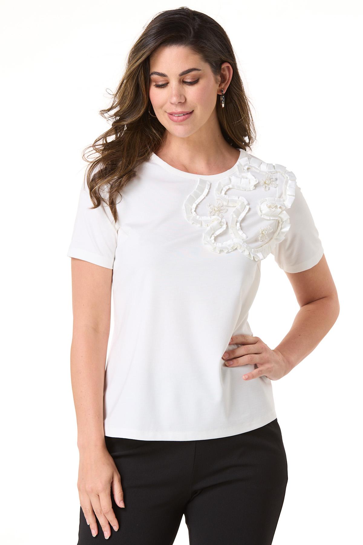 Cato Fashions | Cato Satin Ribbon 3D Floral Tee