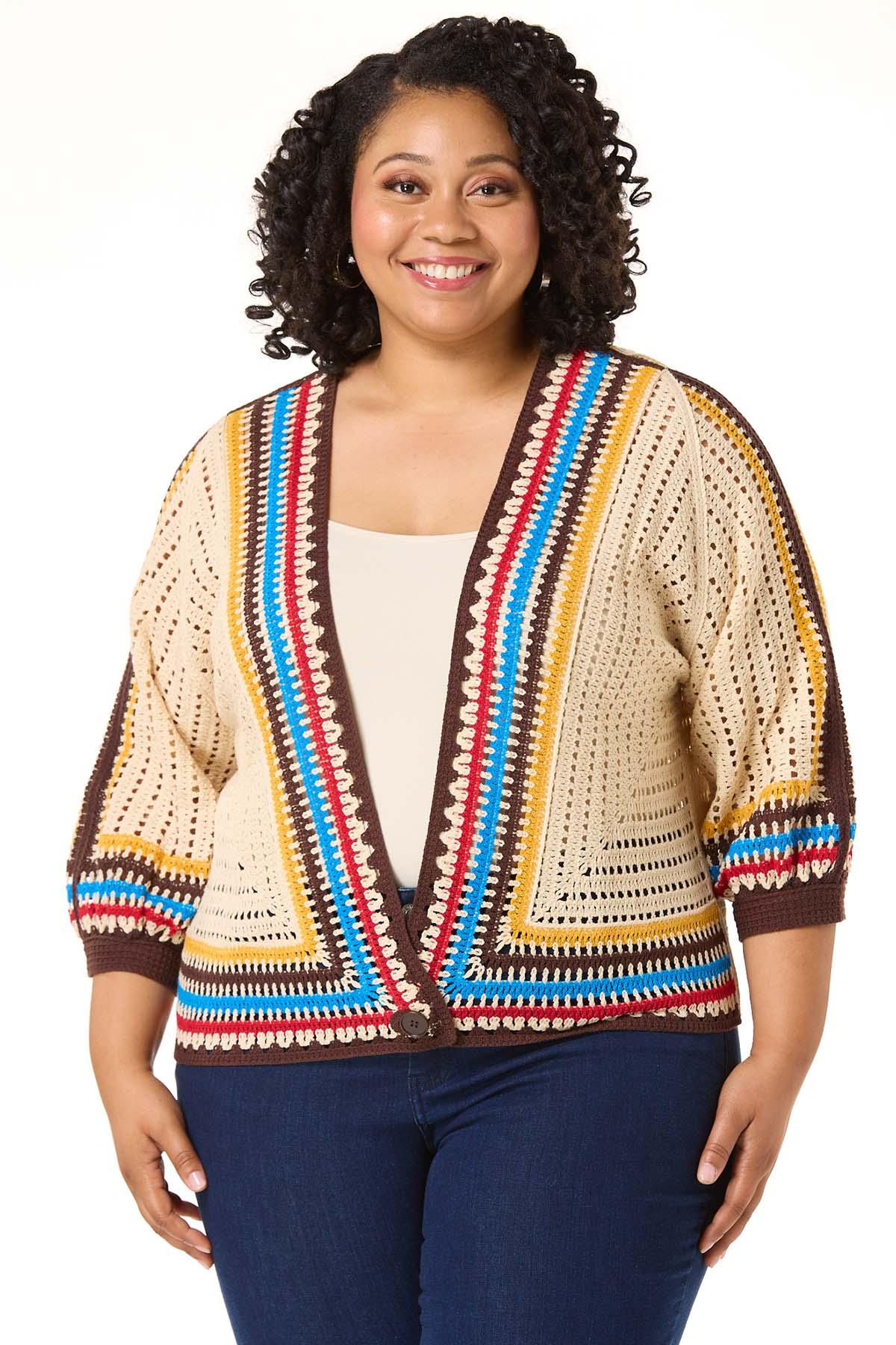 Cato Fashions | Cato Plus Size Single Button Crochet Cardigan