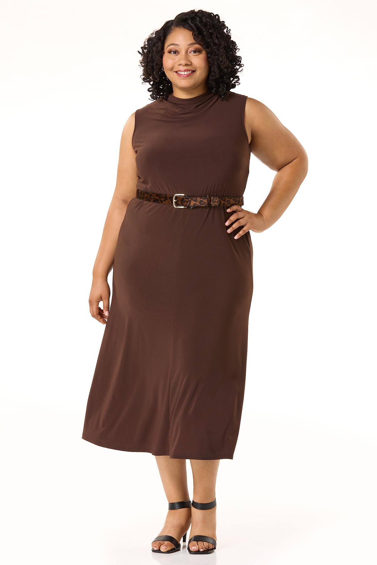 Cato Fashions | Cato Plus Size Drop Shoulder Leopard Belt Midi Dress