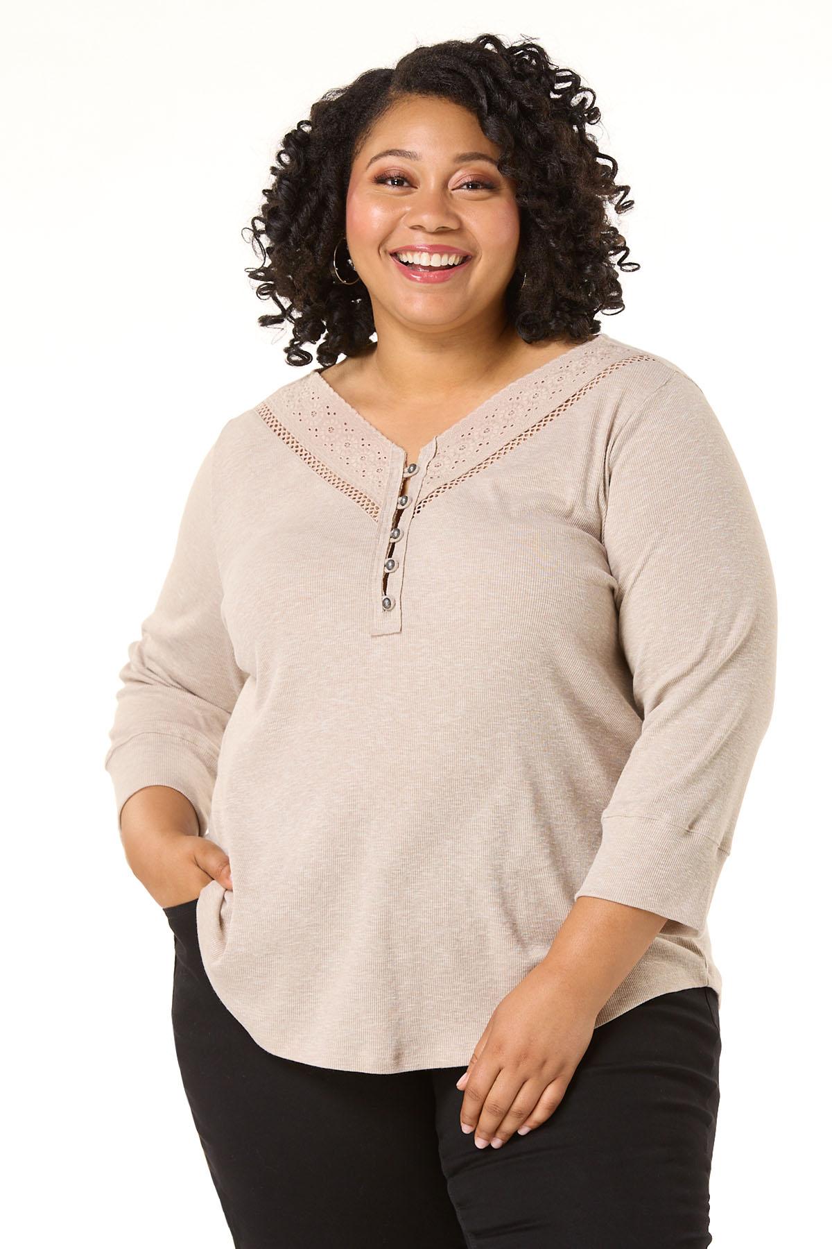 Cato Fashions | Cato Plus Size Crochet Trim Henley
