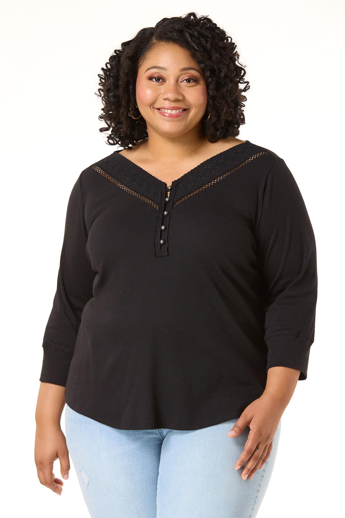 Cato Fashions | Cato Plus Size Crochet Trim Henley