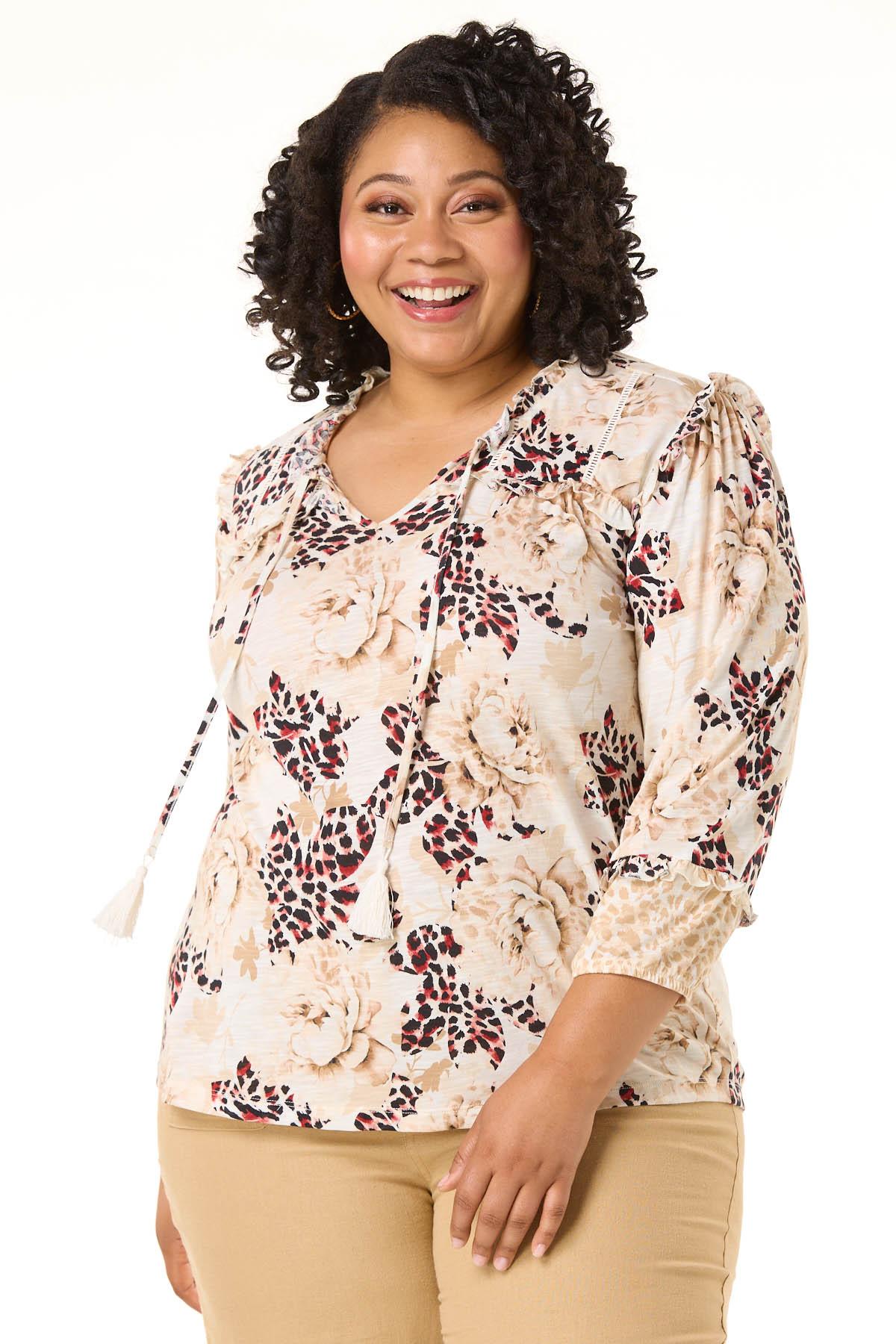 Cato Fashions | Cato Plus Size Floral Leopard Tie Top