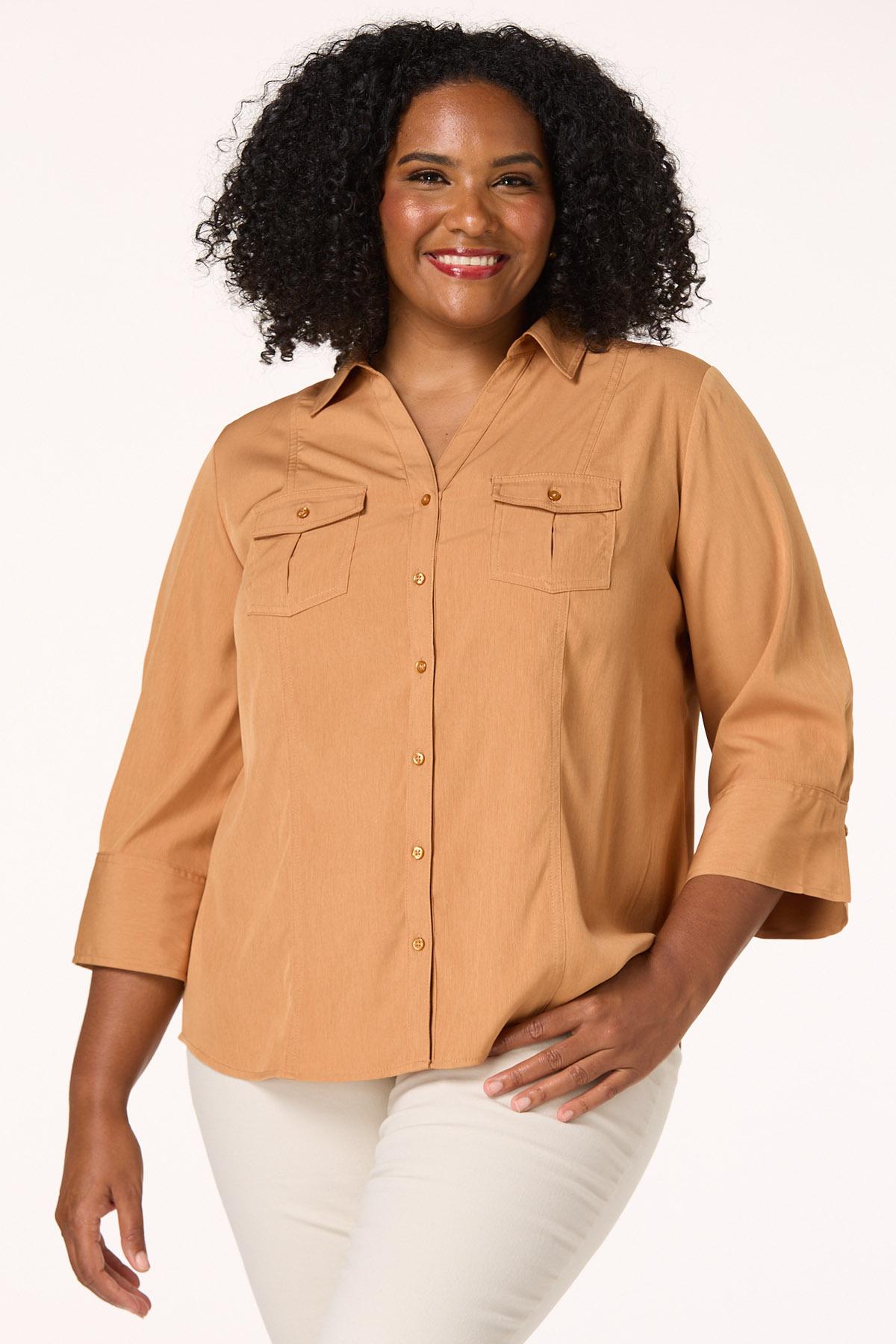 Cato Fashions Cato Plus Petite Solid Button Down Shirt