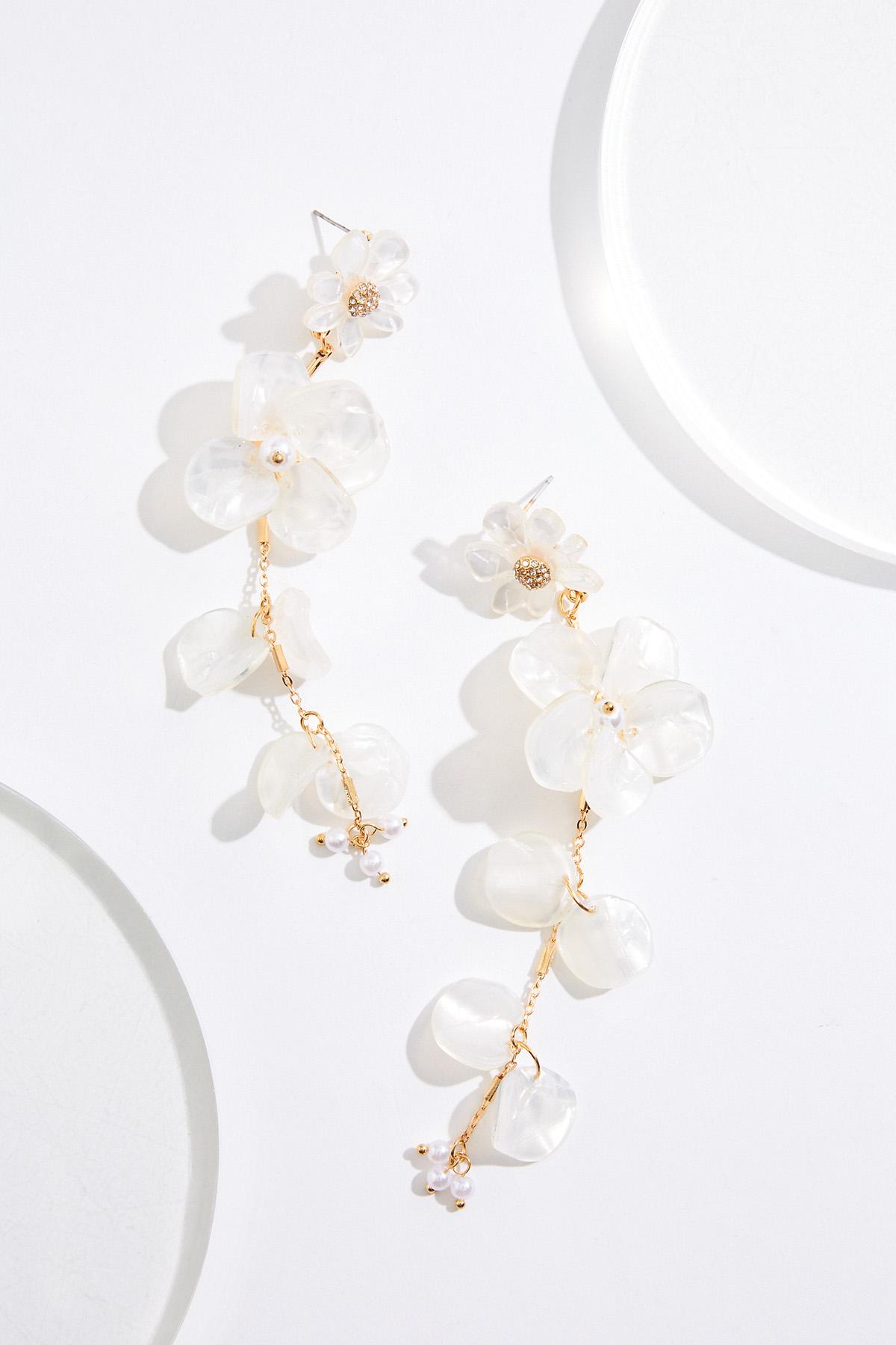 Cato Fashions | Cato White Flower Linear Chain Earrings
