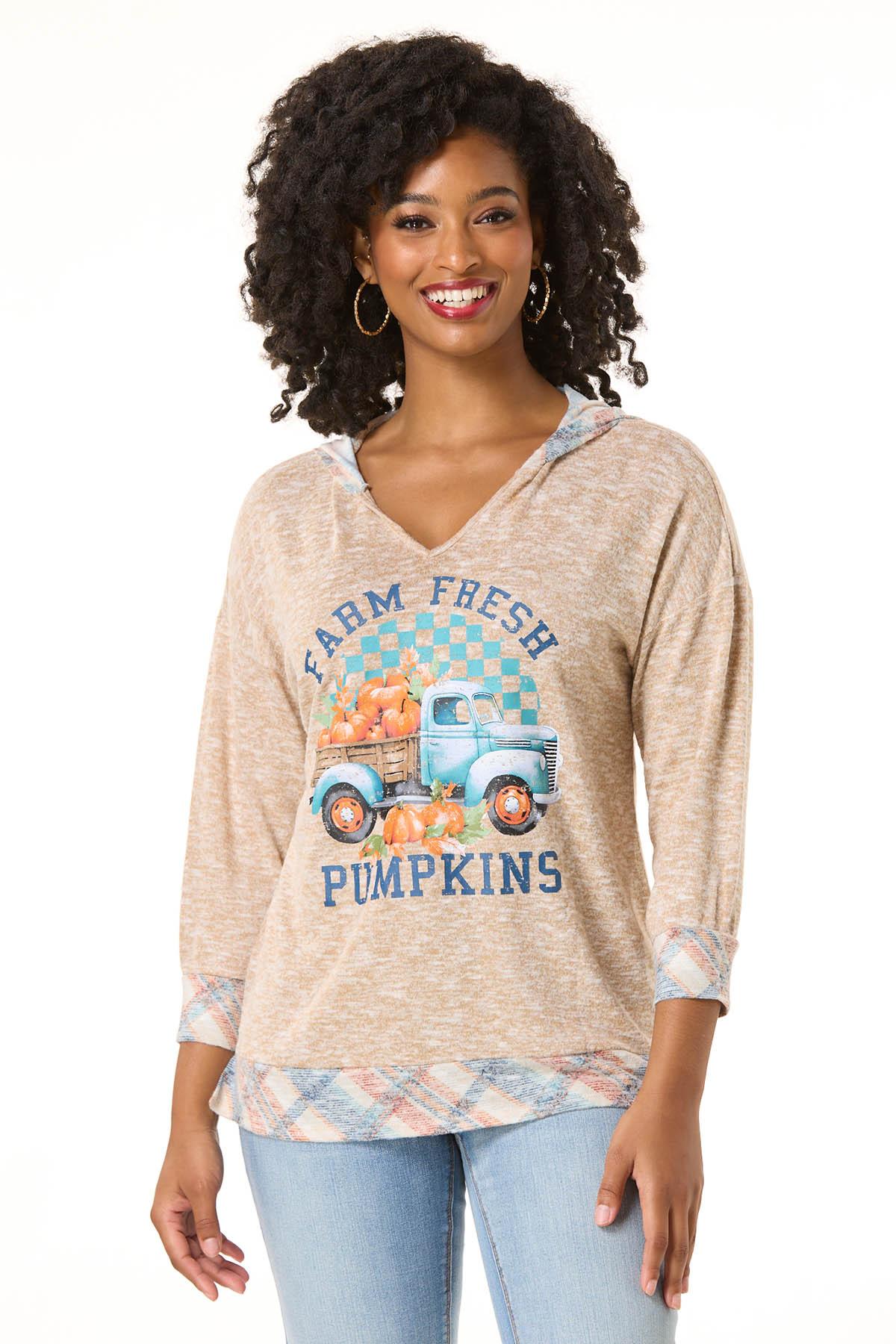  Cato Fashions | Cato Pumpkin Truck Graphic Hooded Top