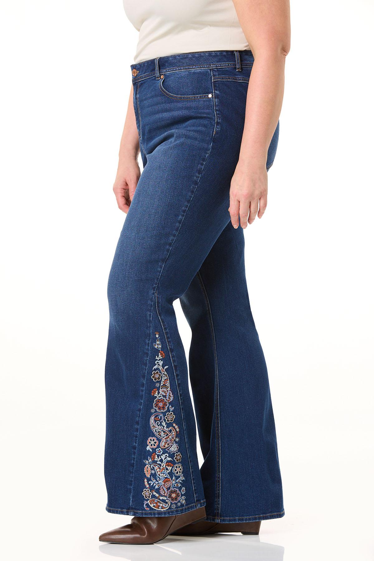  Cato Fashions | Cato Plus Petite Embroidered Inset Flare Jeans